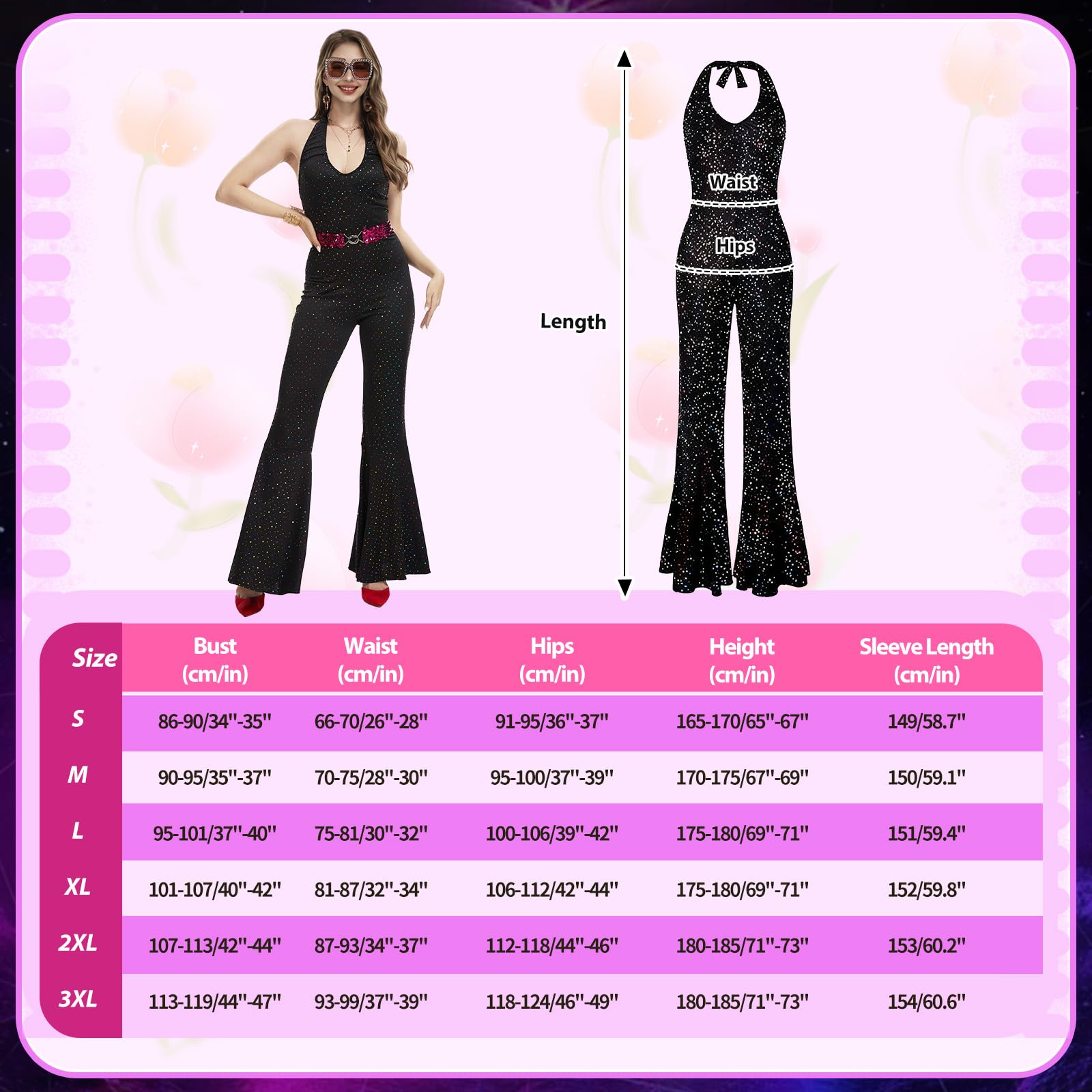 70s Disco Costume for Women - 70s Sequin Jumpsuit - Disco Accessory (image 4)