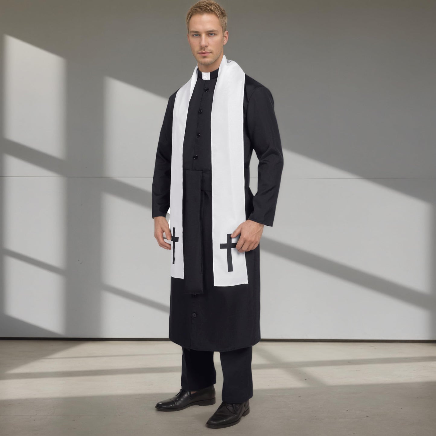 GOLDSTITCH Mens Black Priest Father Robe Halloween Costume Cosplay Outfit