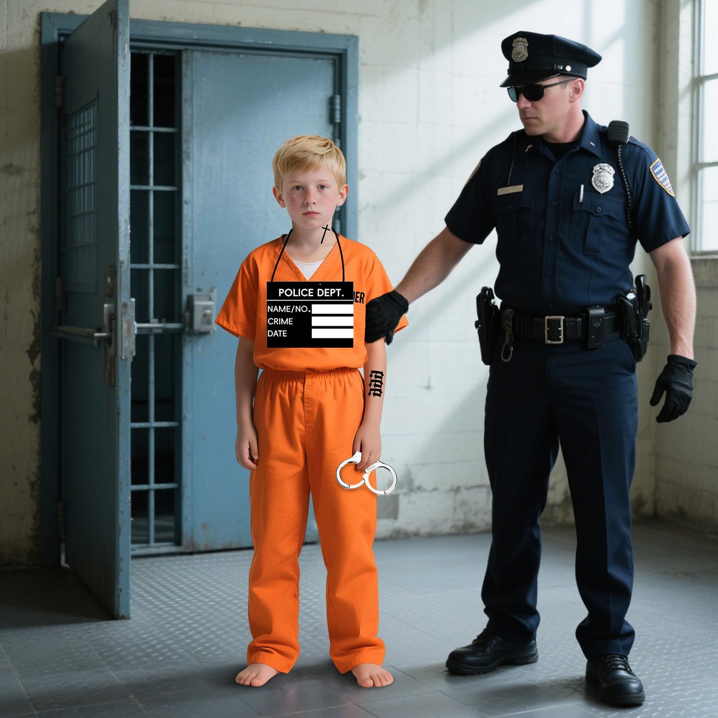 JoyFuncos Kids Orange Prisoner Costume Prison Convict Outfit Halloween Jail Criminal Jumpsuit Pant Set for Boys Girls Cosplay Party (M)