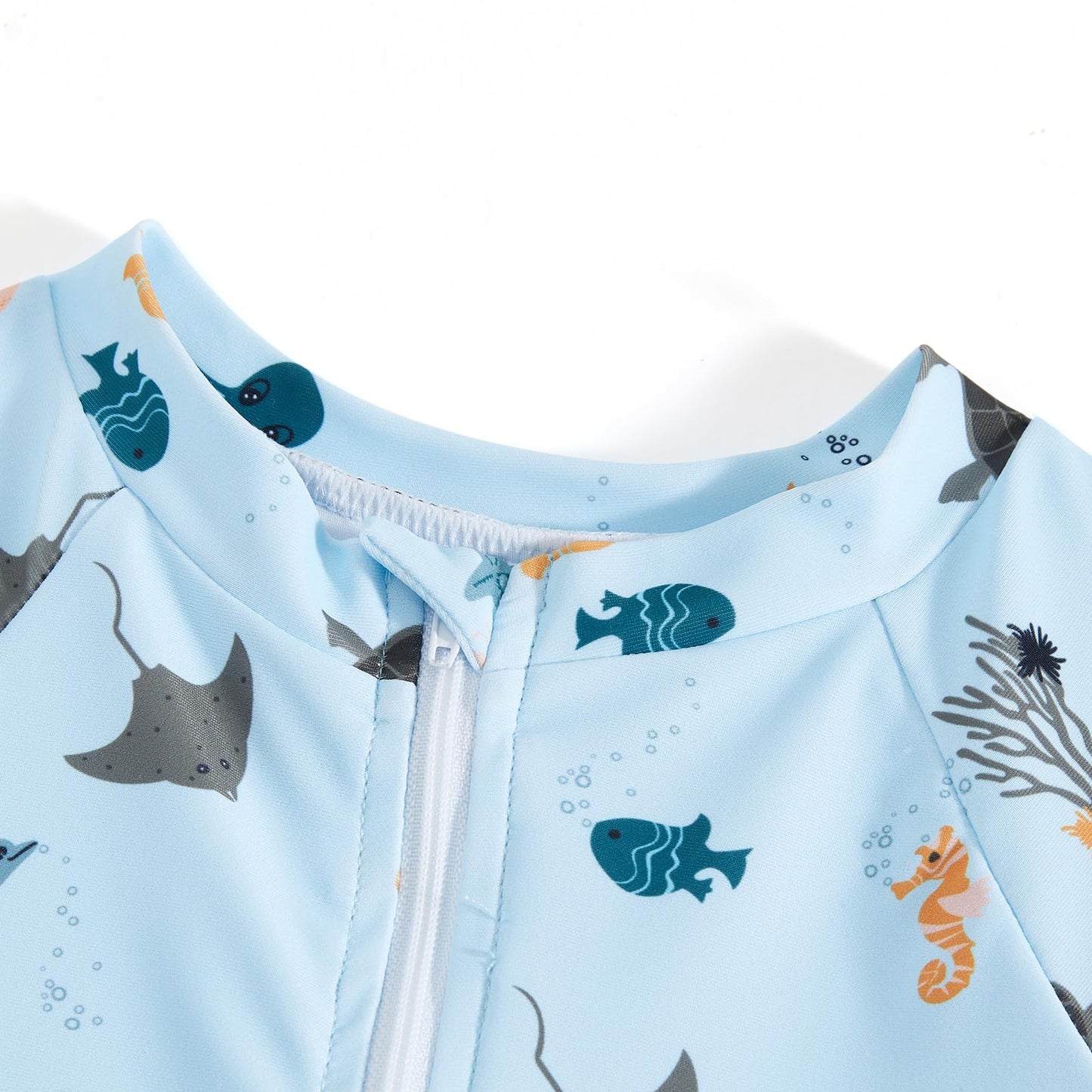 JiAmy Baby Boys Swimming Costume with Sun Hat Short Sleeve Zip Up Rash Guard Sun Protection Beach Swimsuit Infant Toddler One Piece Bathing Suits Blue 1-2 Years