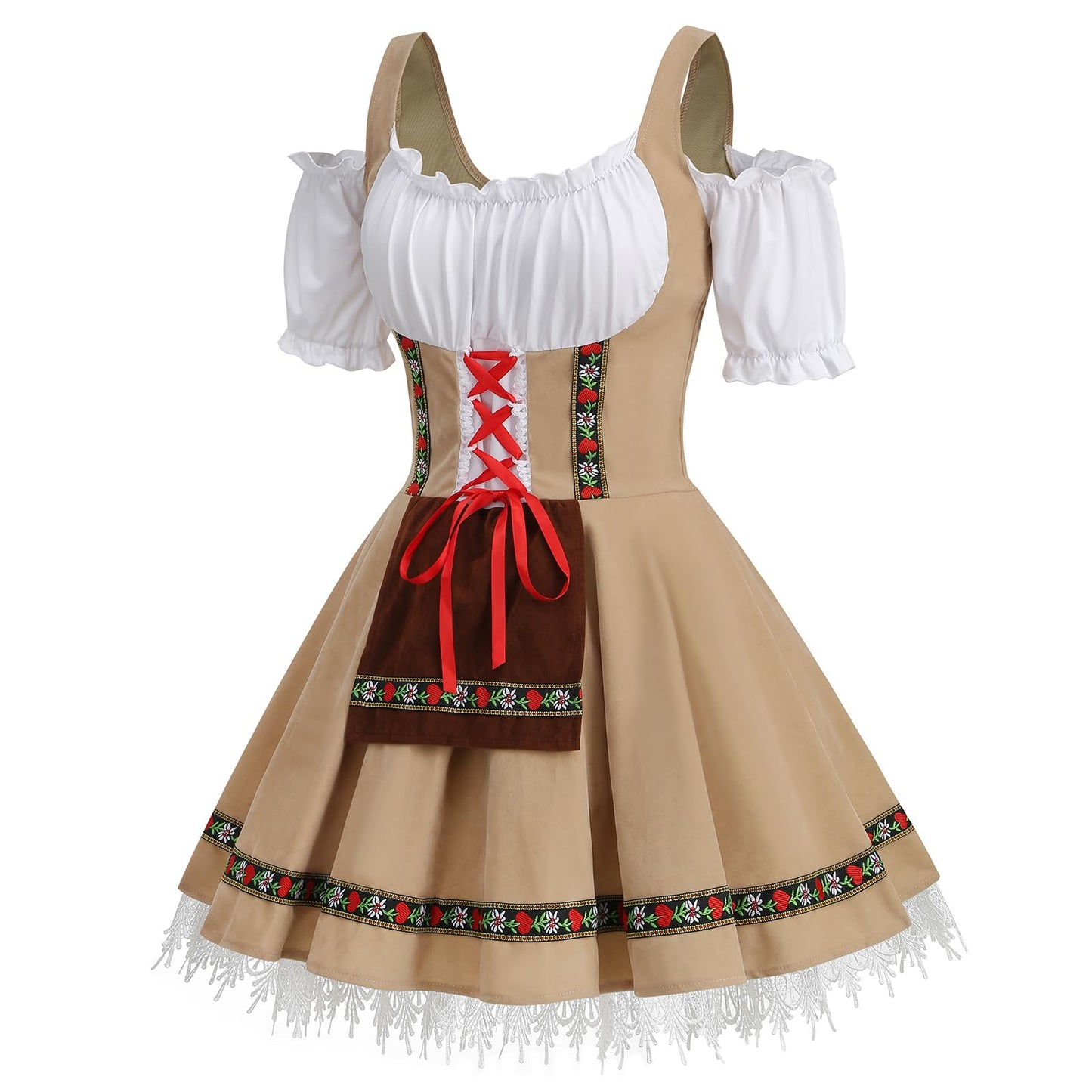 HAPNBCELE Oktoberfest Costume for Womens, German Dirndl Dress One-Shoulder Traditional Bavarian Carnival Halloween Outfits (Khaki, Small)