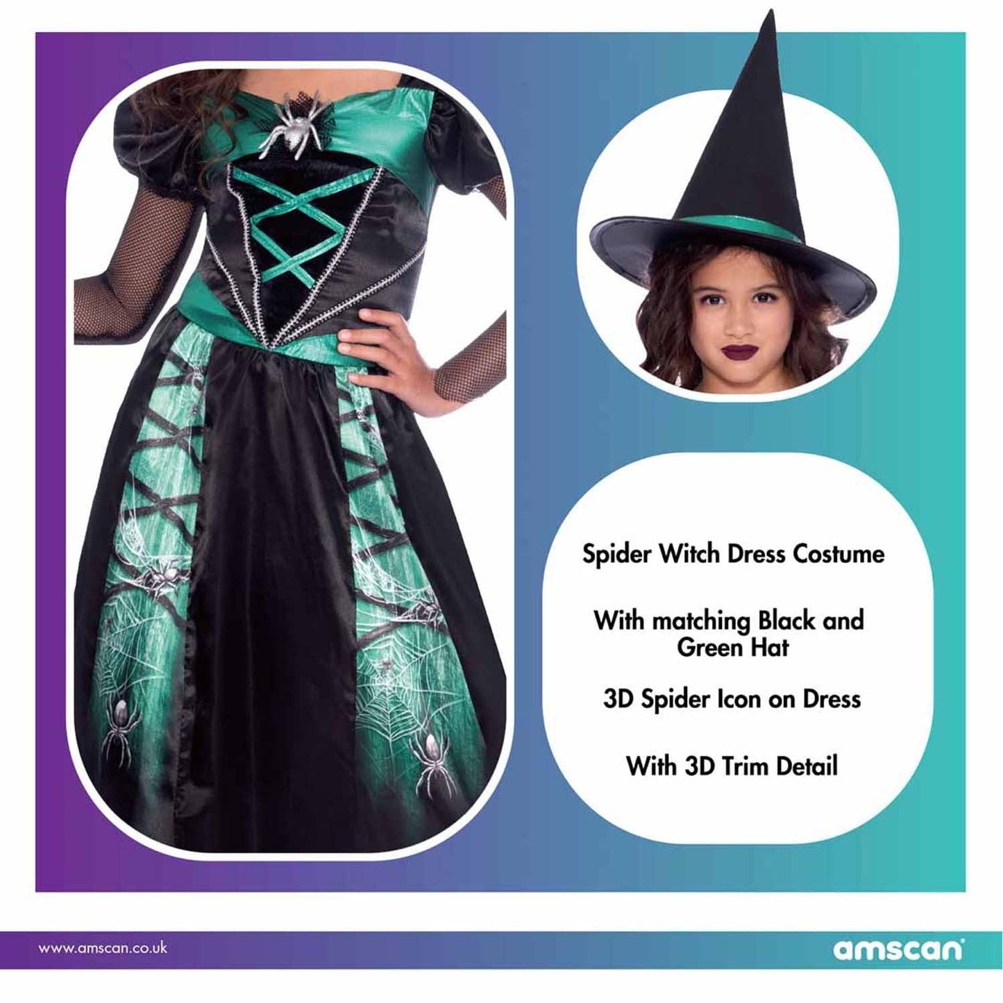 Amscan 9911974 - Girls Spider Witch Dress Halloween Costume 8-10 Yrs