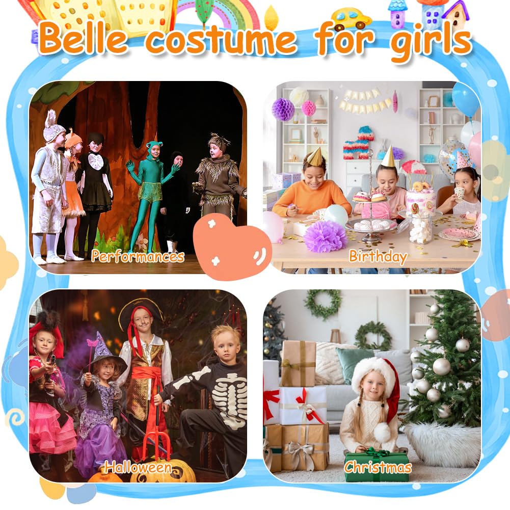 Princess Belle Costume for Girls - Long Yellow Dress Up Outfit (image 5)