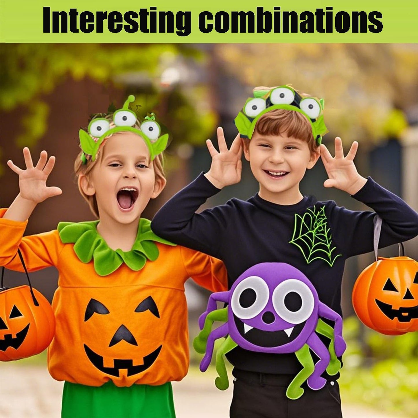 GETFACAI Alien Headband With Three-Finger Gloves, Toy Story Alien Costume Set for Halloween Parties and Cosplay Events, Adjustable Three-Eyed Headwear with Matching Gloves