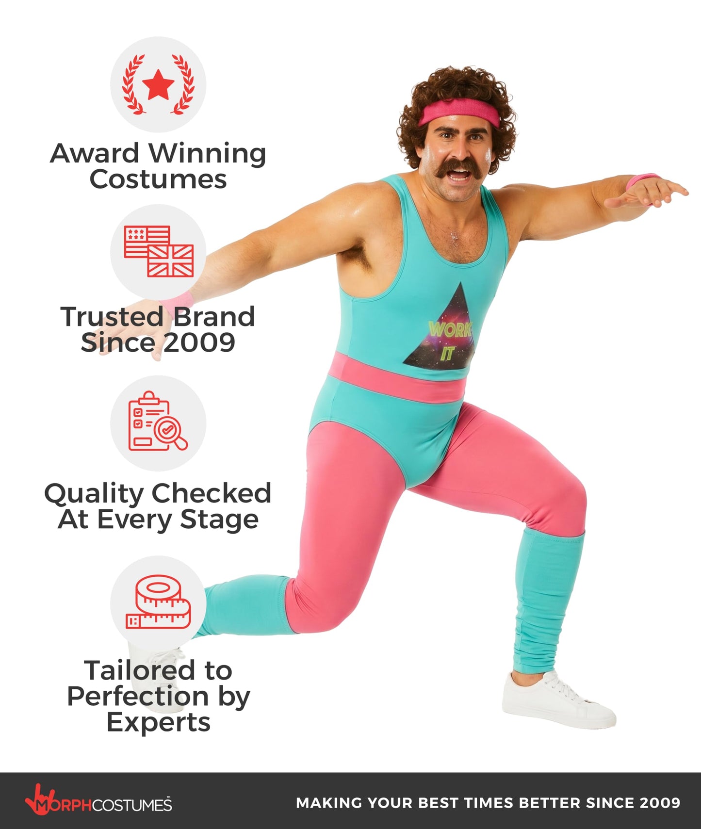 Fun Shack 80s Fitness Instructor Costume Men Aerobics Outfit Fancy Dress for 80s Themed Parties and Events, Medium