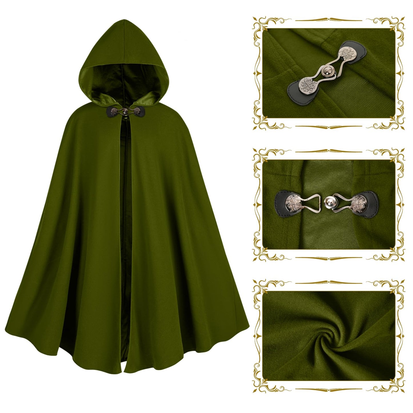 Medieval Coat with Hood Velvet Carnival Party Halloween Cape (image 2)