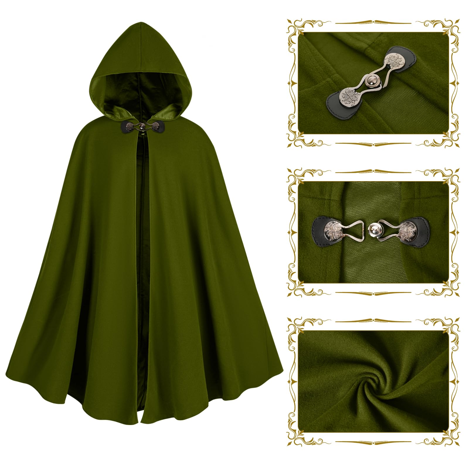 Medieval Coat with Hood Velvet Carnival Party Halloween Cape (image 2)