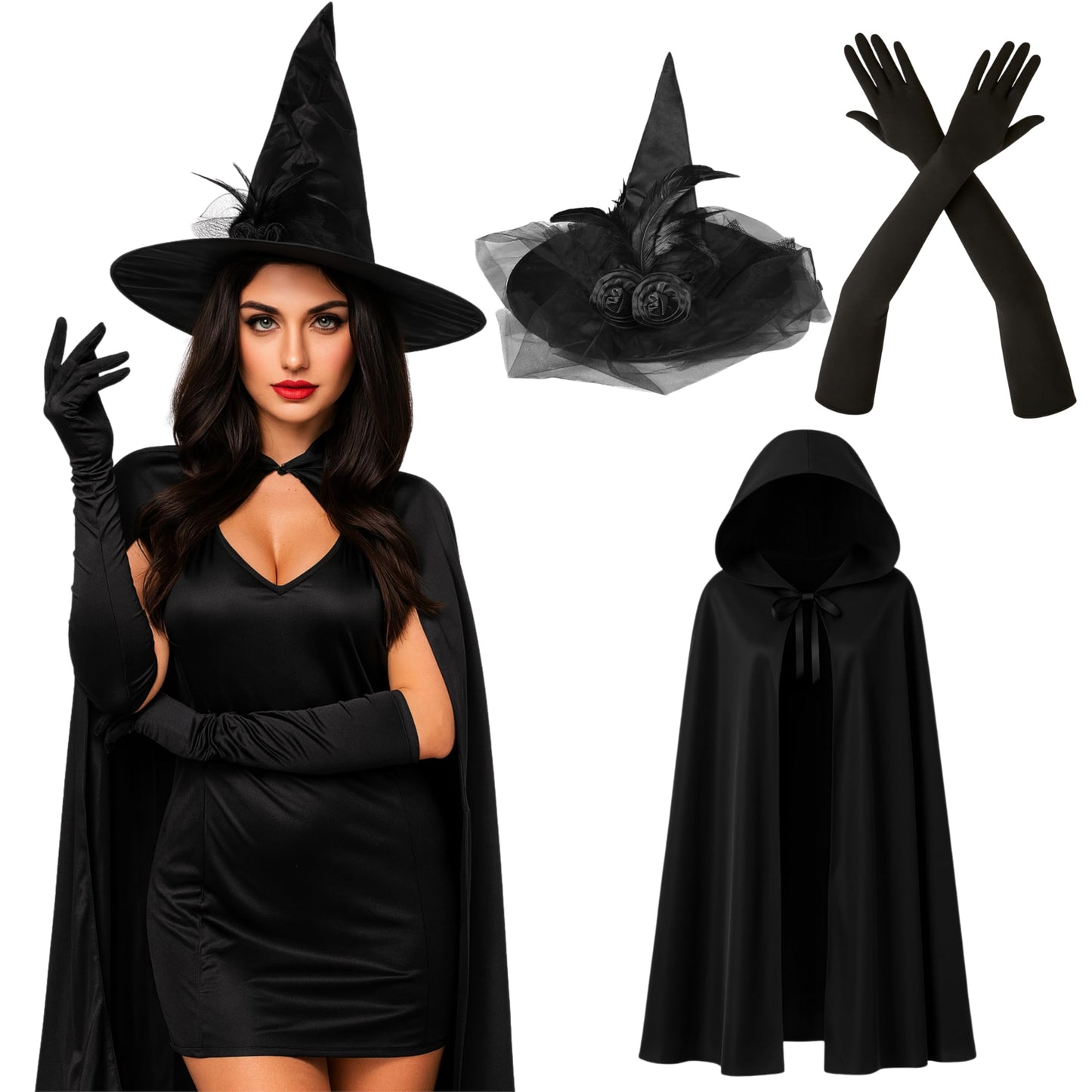 Womens Witch Costume Halloween Accessories Adult - Black Hooded