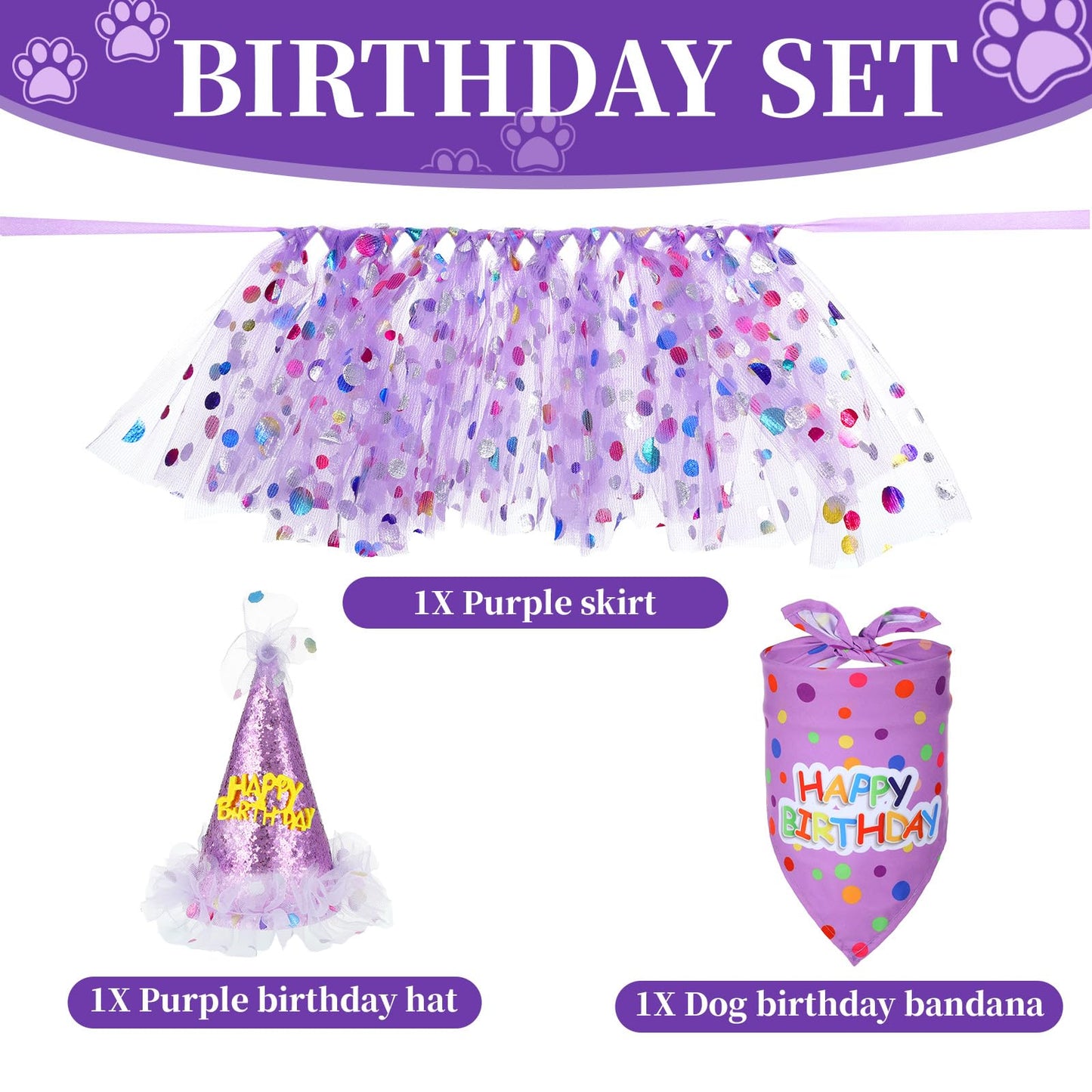 Dog Birthday Hat with Glitter Bandana Dress Set Puppy Birthday