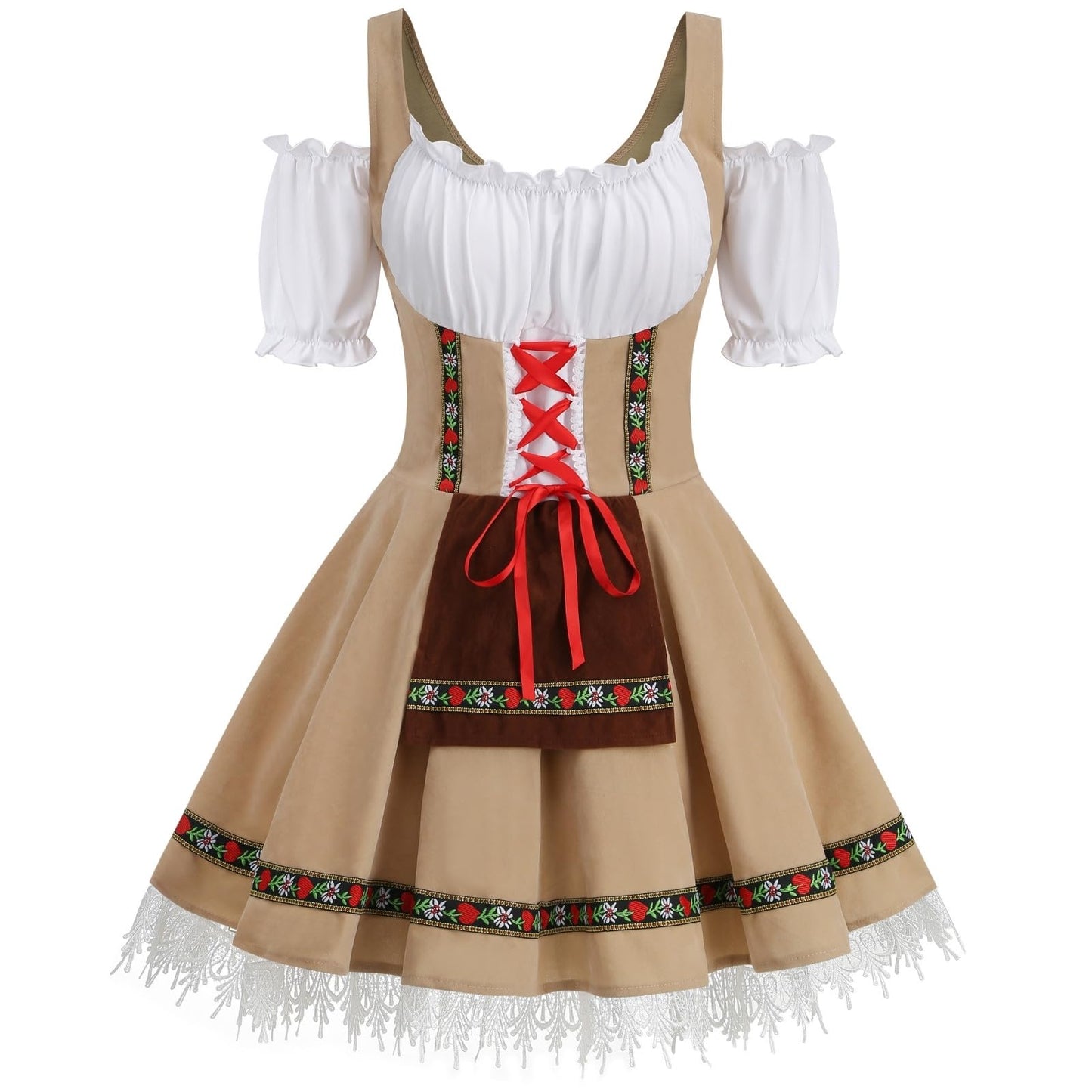 HAPNBCELE Oktoberfest Costume for Womens, German Dirndl Dress One-Shoulder Traditional Bavarian Carnival Halloween Outfits (Khaki, Small)