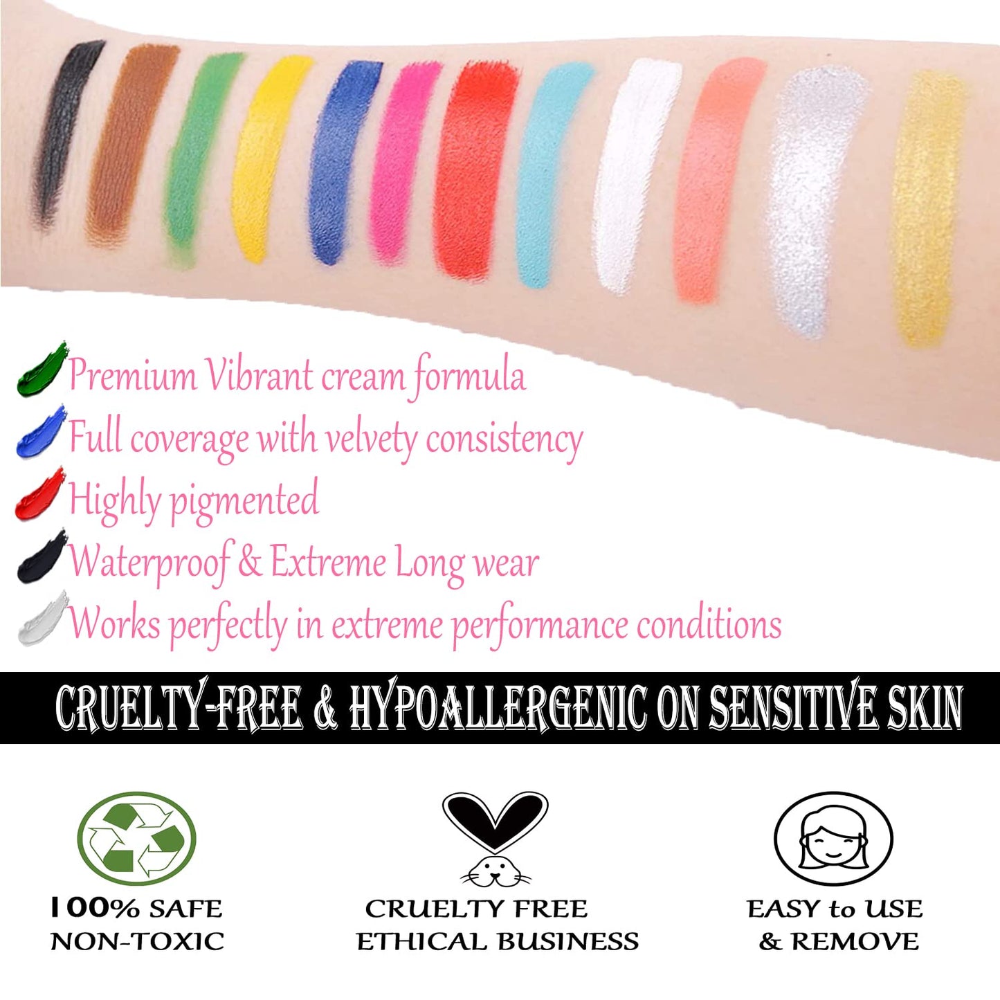 CCbeauty Professional Face Paint Oil for Adult 12 Colors Halloween Body Art Party Fancy Make Up with 6 Wooden Brushes,Deep
