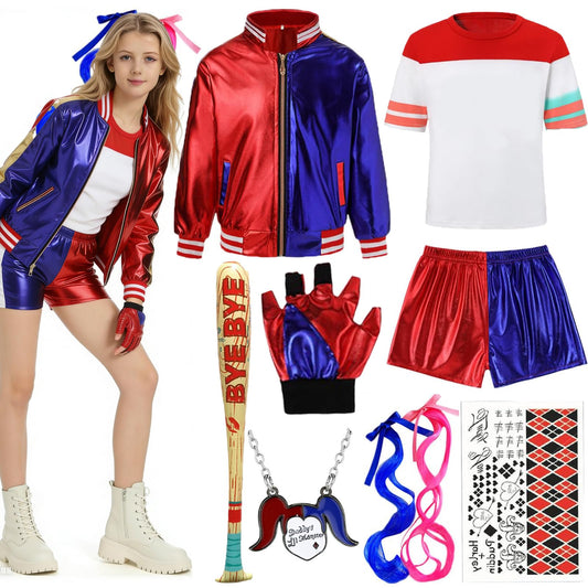KAZGVN Harley Costume Women, Halloween Costumes, Womens Fancy Dress Costumes, This is a Complete Harley Set, Villain Costume Used for Cosplay Halloween For Use by Those Aged 15 and Above (110)