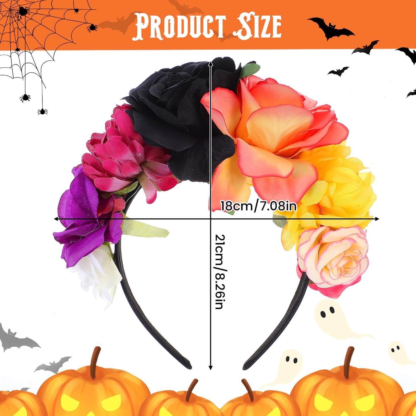Amabro Halloween Headbands, Floral Day of the Dead Headband Mexican Flower Rose Crown Headpiece Halloween Cosplay Party Headdress Costume Hair Wreath Decorations for Women Men(Style B)