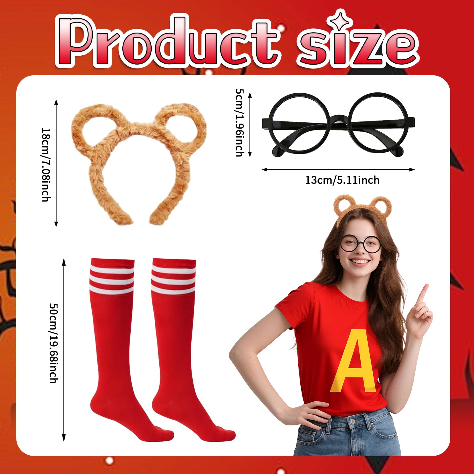 Chipmunks Costumes Set with Chipmunk Headband Glasses T-shirt (image 2)