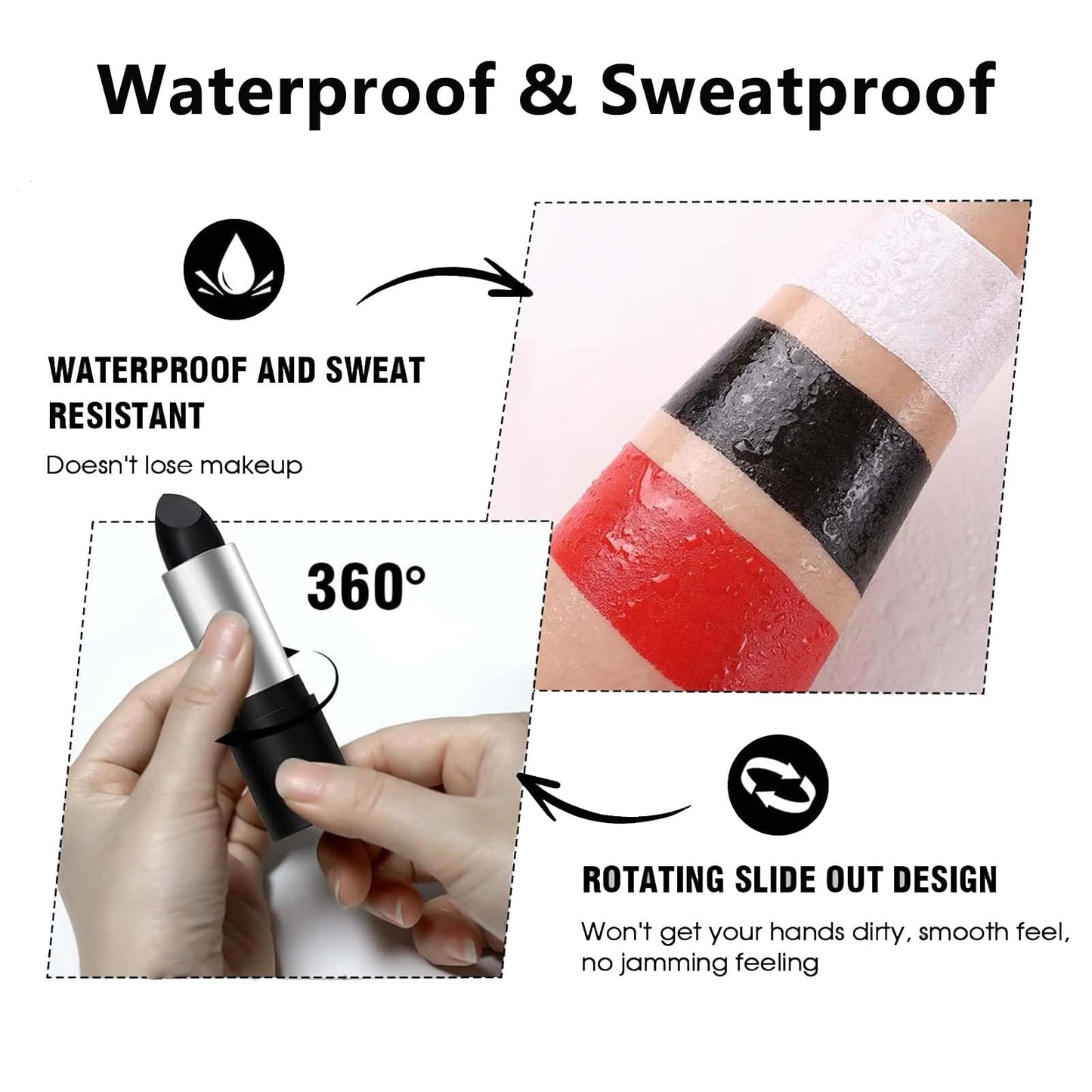 3PCS Halloween Face Painting Kit - Black & White & Red Face Paint Stick Lip Sticks - Waterproof & Durable Face Paint Sticks for Halloween Make Up, Line up, Baseball, Football