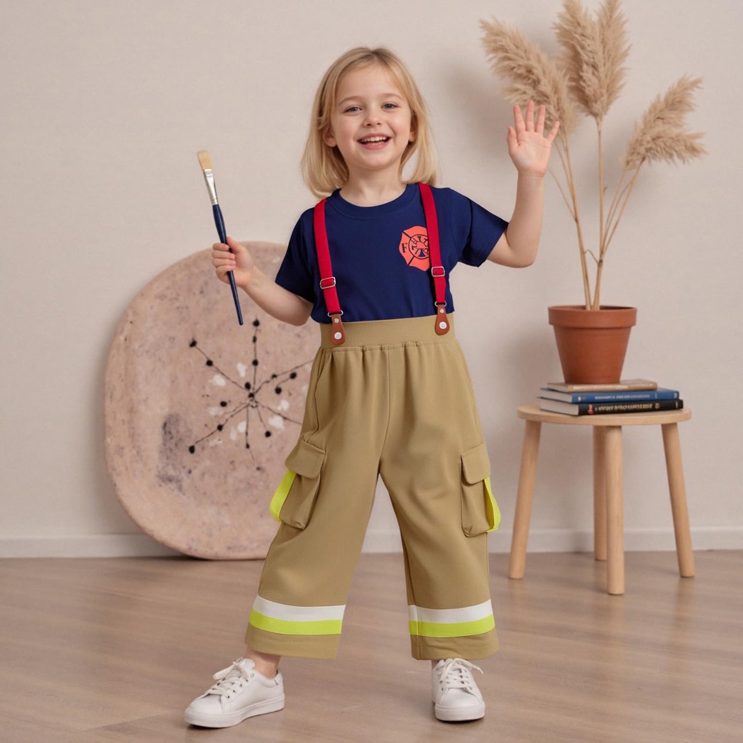 FeMereina Kids Firefighter Outfit For Boys Girls Fire Fighter Themed Halloween Cosplay Outfit Toddler Fireman Clothes (Blue, 4-5T)