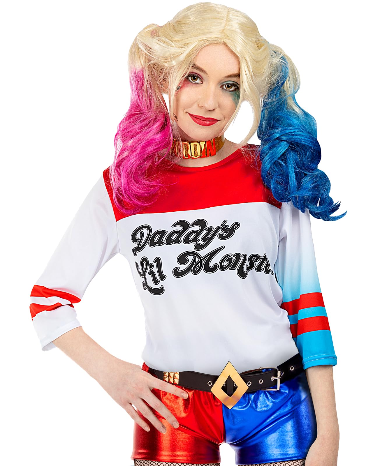 Funidelia Official Harley Quinn Costume Kit - Suicide Squad for Women, Includes T-Shirt and Jacket, DC Comics - Outfit for Adults for Carnival and Halloween - Size XS Blue