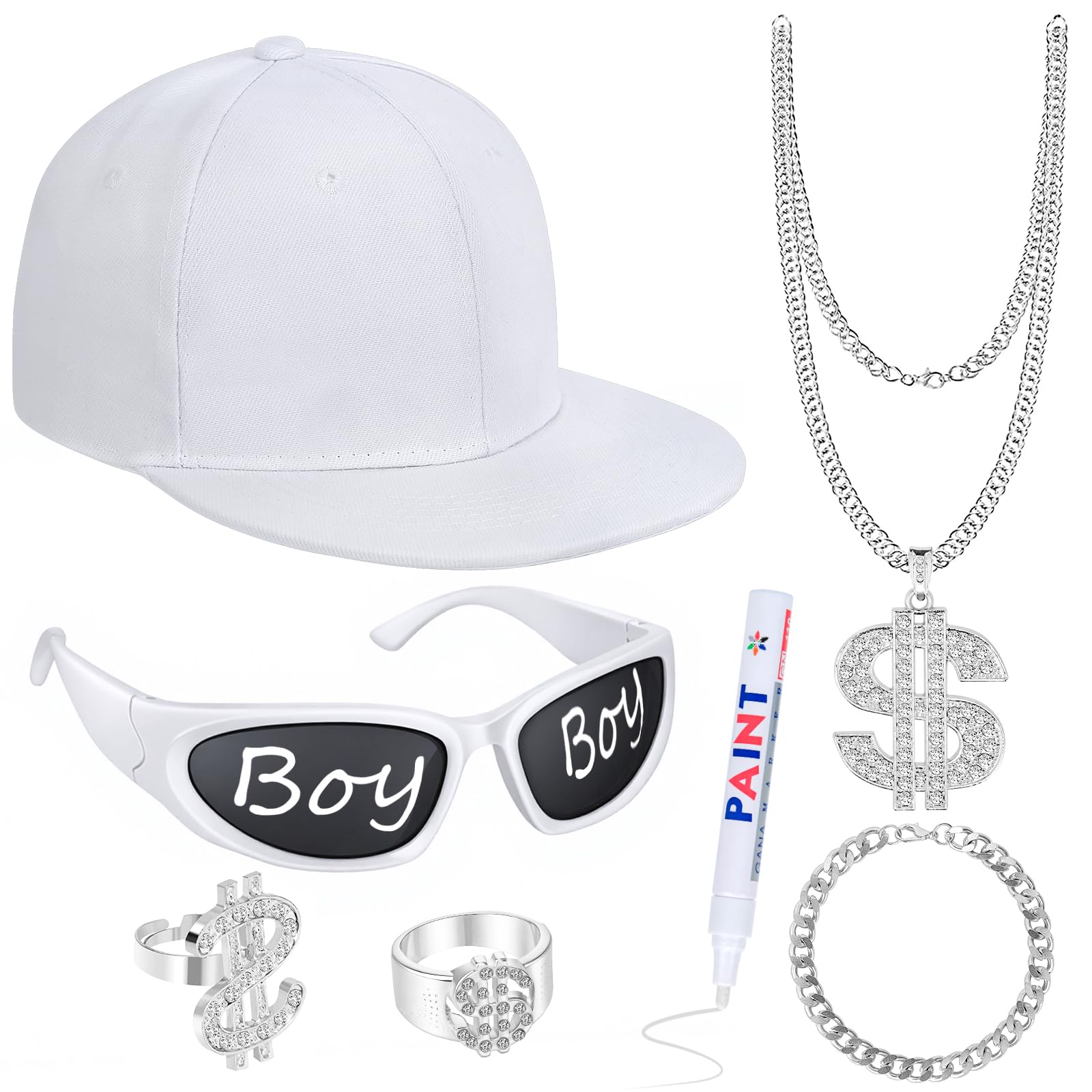 Hip Hop Costume Kit - 2000s Hip Hop Fancy Dress Silver Rapper Fancy