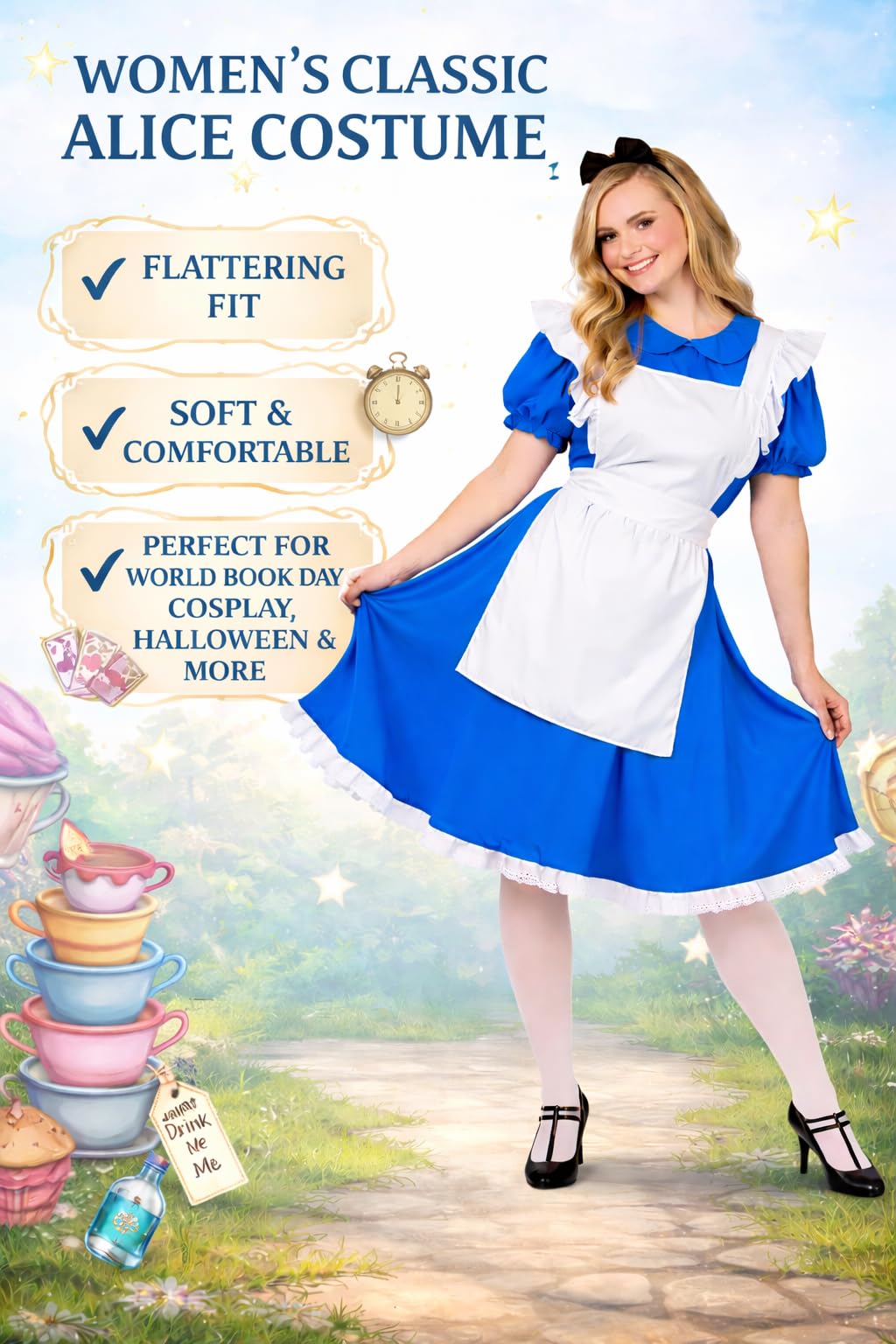 Wicked Costumes® Adult Women’s Storybook Alice Fancy Dress Costume – Classic Fairytale Outfit - Large (UK 18-20)