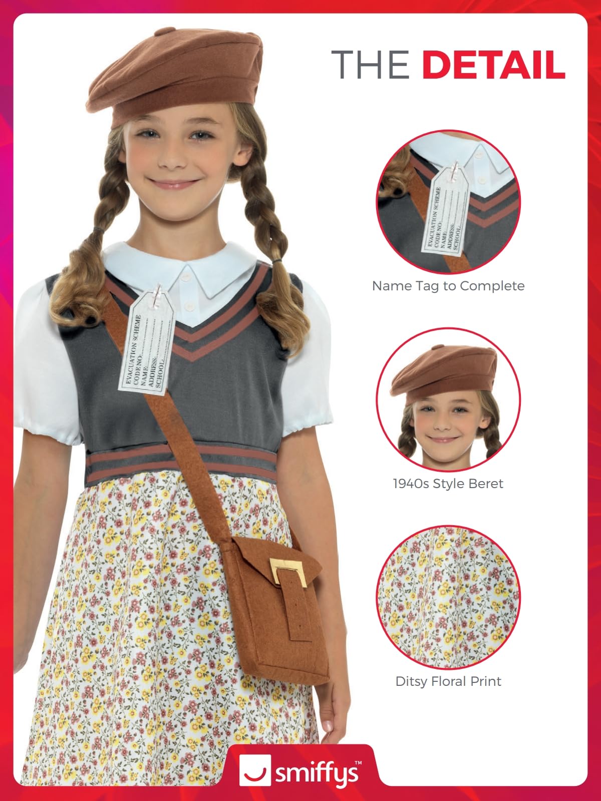 Smiffys Evacuee School Girl - Childrens Fancy Dress Costume, 12+ Years