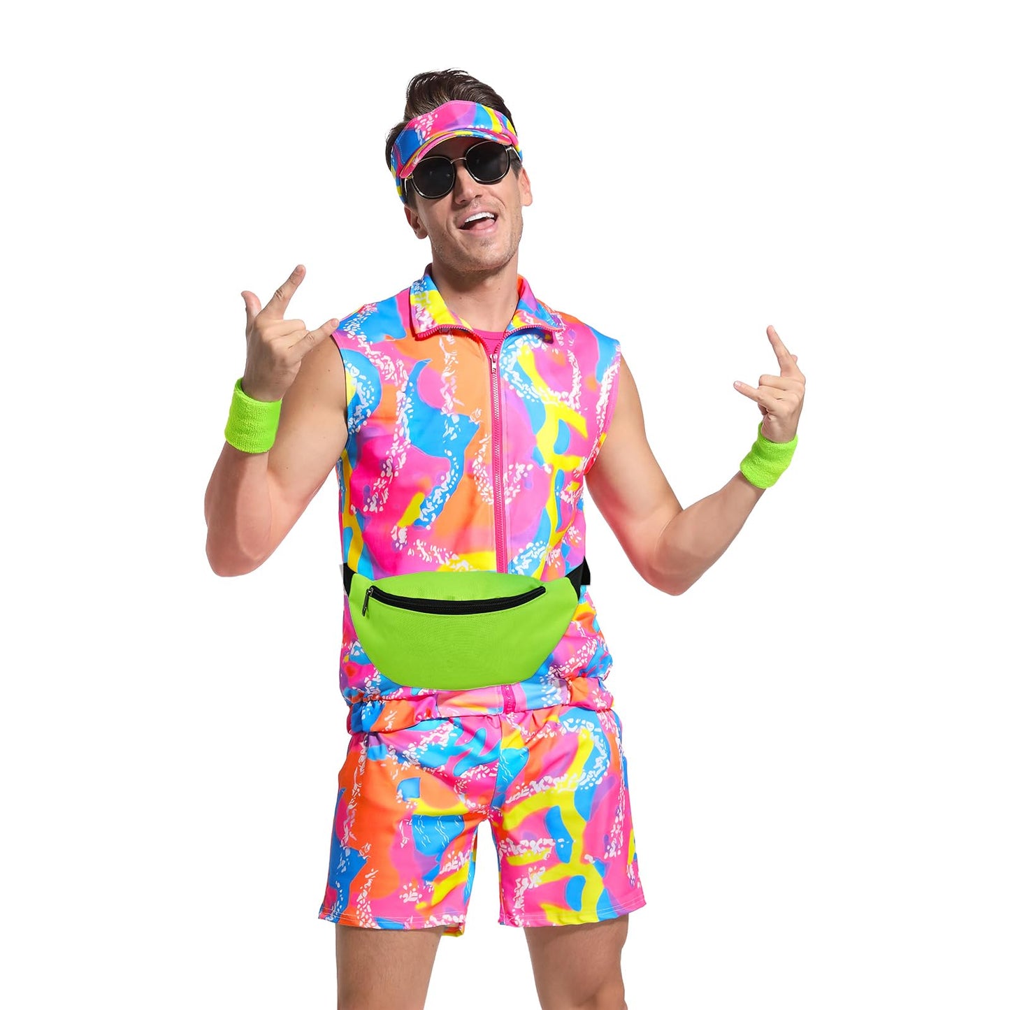 OPAEHJF 80s Men Workout Costume Halloween Cosplay Couples Outfits 80s 90s Workout Costume Outfit Set for Adult Men (L)