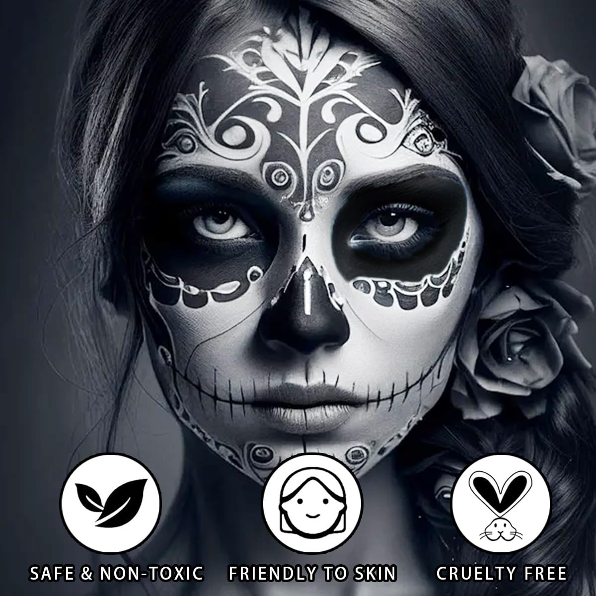 Teekerwang Halloween Clown Black White Face Body Paint Stick Set, Eye Black for Sports, Skeleton Vampire Skull Cosplay Special Effects Costume SFX Halloween Makeup Kit. (01, Color)