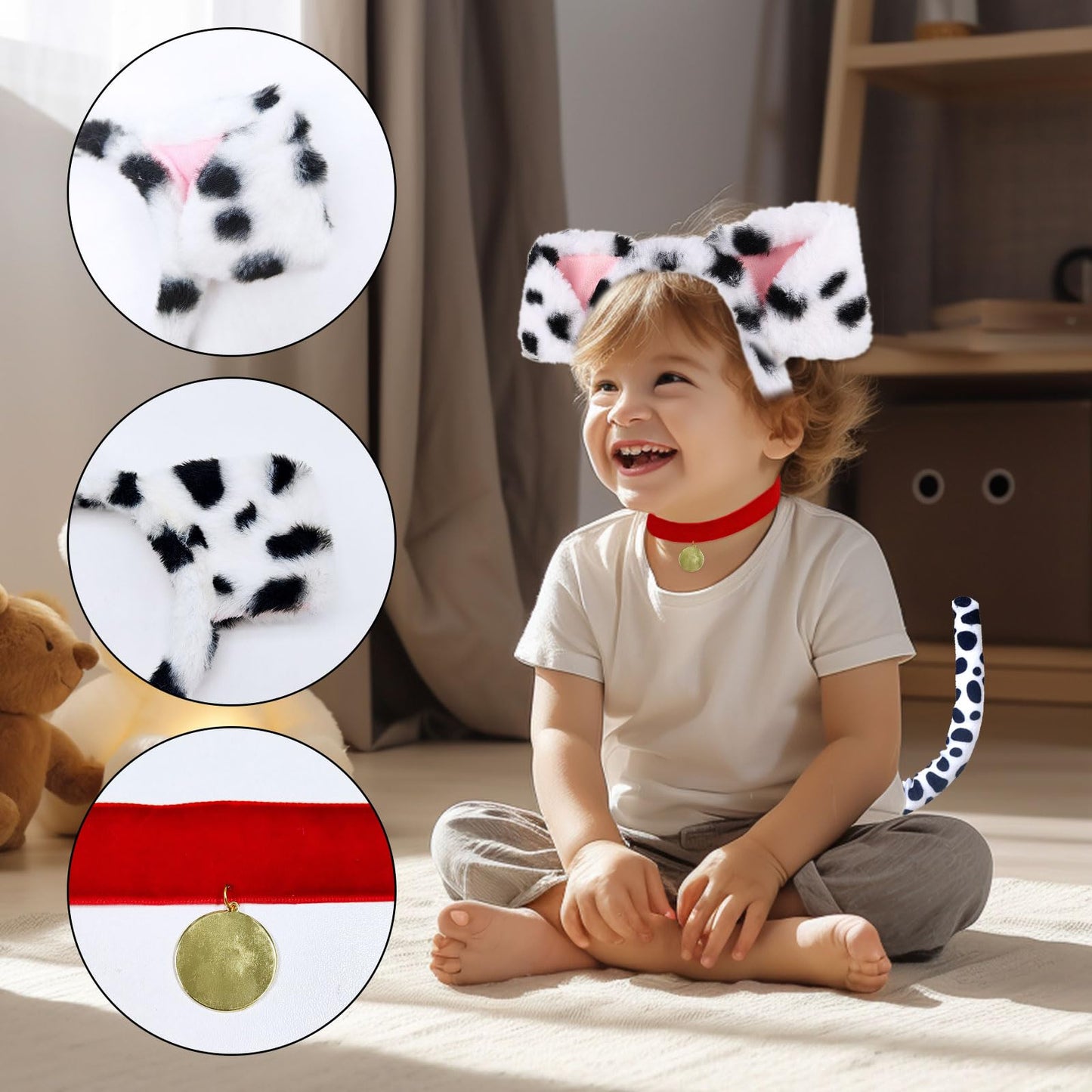 Dog Costume Set - Dalmatian Costume with Dog Ears Headband and Tail