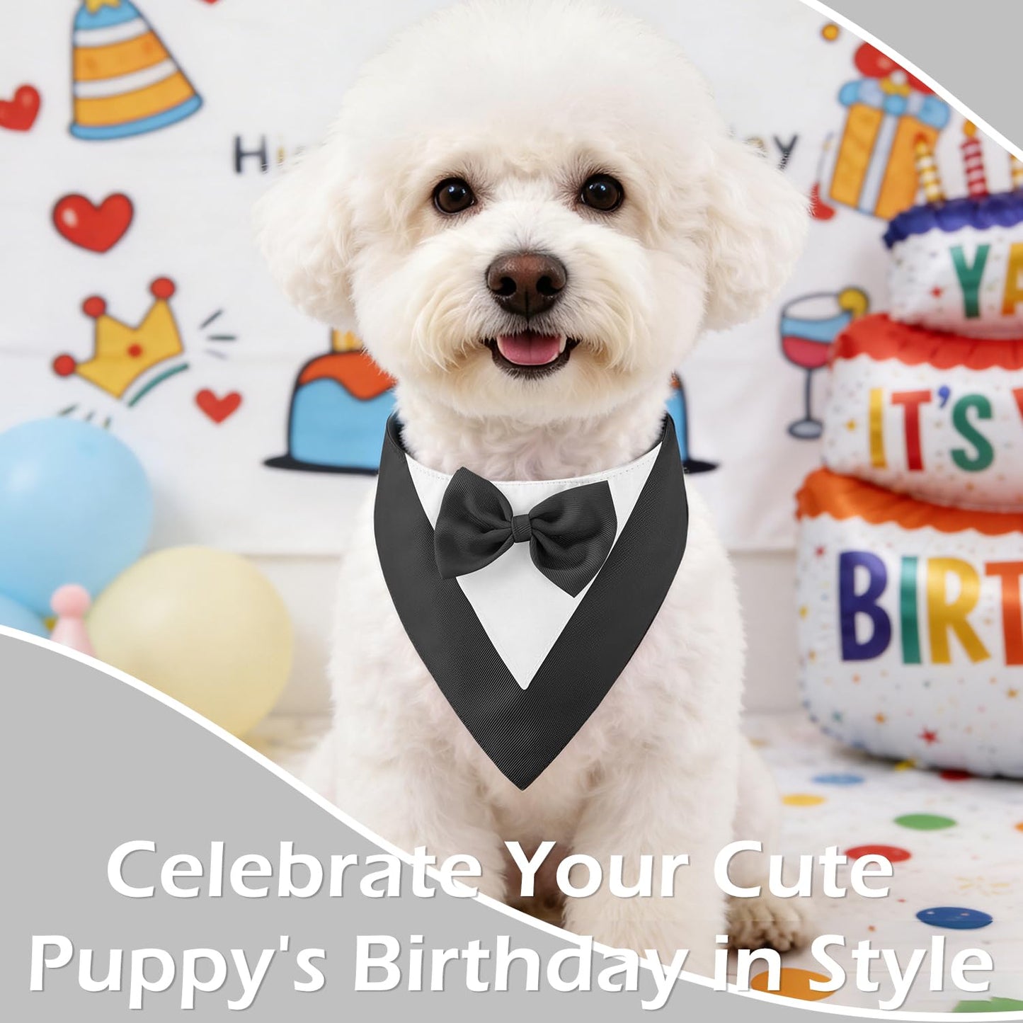 Dog Tuxedo Bandana with Bow Tie - Adjustable Formal Pet Outfit