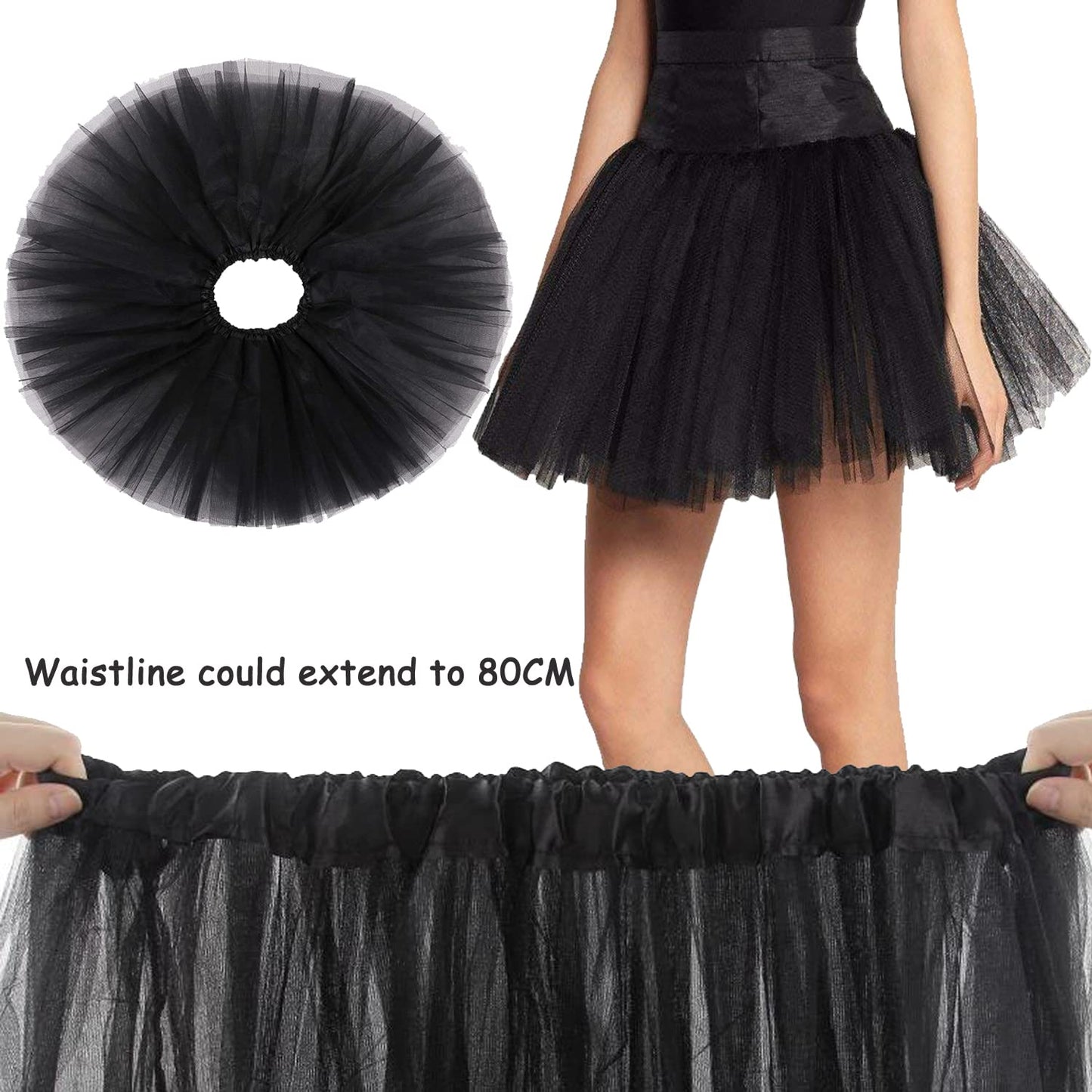 Ronilp 80s Fancy Dress for women,1980s Fancy Party Black Costume Accessories Set, Tutu Skirt Leg Warmers Necklace Bracelets Fishnet Gloves 80s Lace Bow Headband Tape Earrings Sunglasses