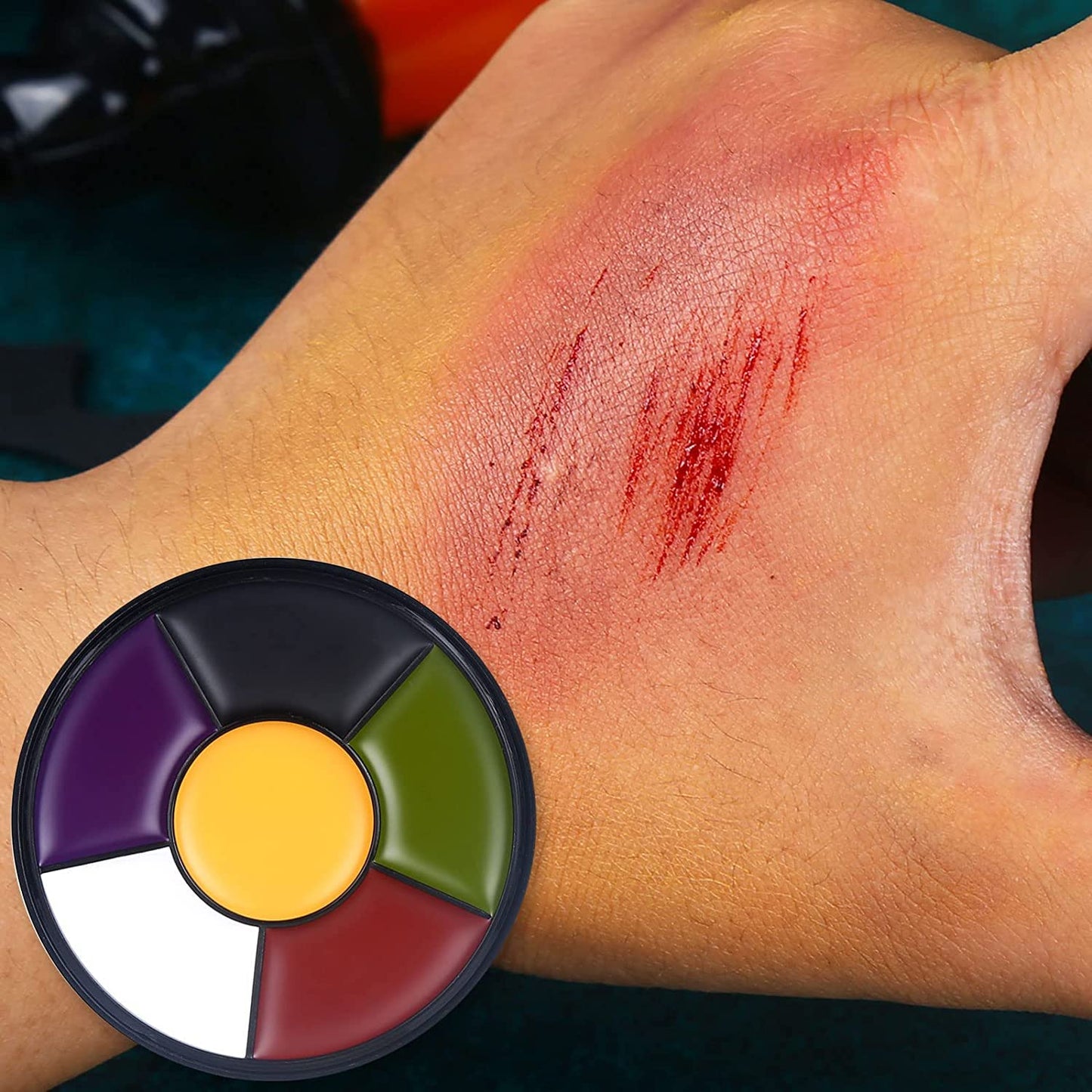 BOBISUKA Special Effects SFX Halloween Makeup Kit - 5 Colors Bruise Makeup Face Body Painting Palette + Scar Wax with Spatula Tool + Fake Blood Splatter Spray + Fake Blood Cream + Stipple Sponges