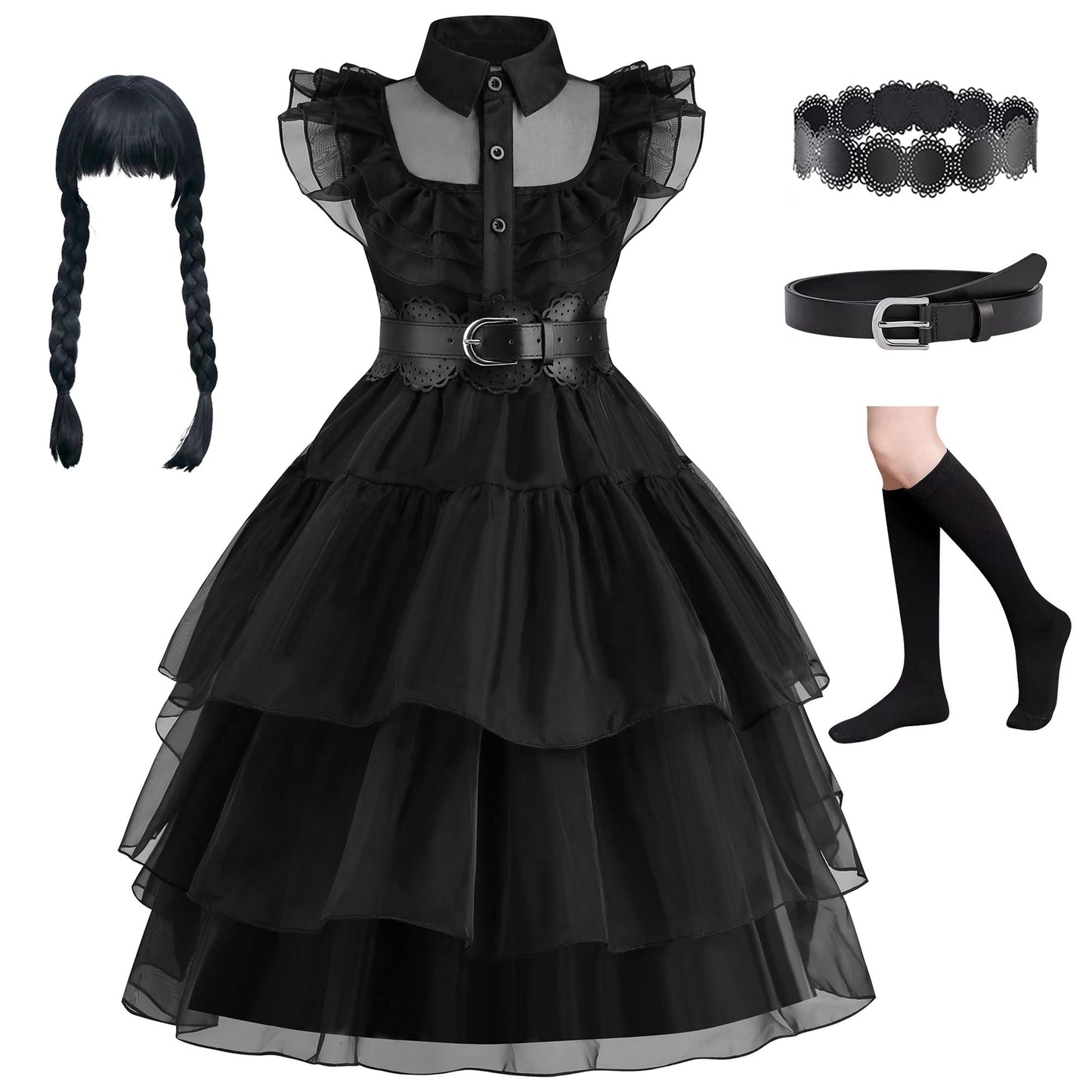 Beejirm Wednessday Costume Kids Black costume Girls Dress for Kids Black Costumes Carnival costumes Girls Party Dresses 4-13 Years