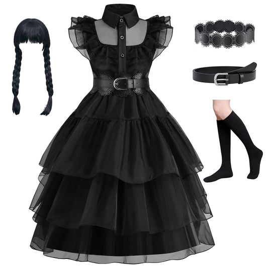 Beejirm Wednessday Costume Kids Black costume Girls Dress for Kids Black Costumes Carnival costumes Girls Party Dresses 4-13 Years