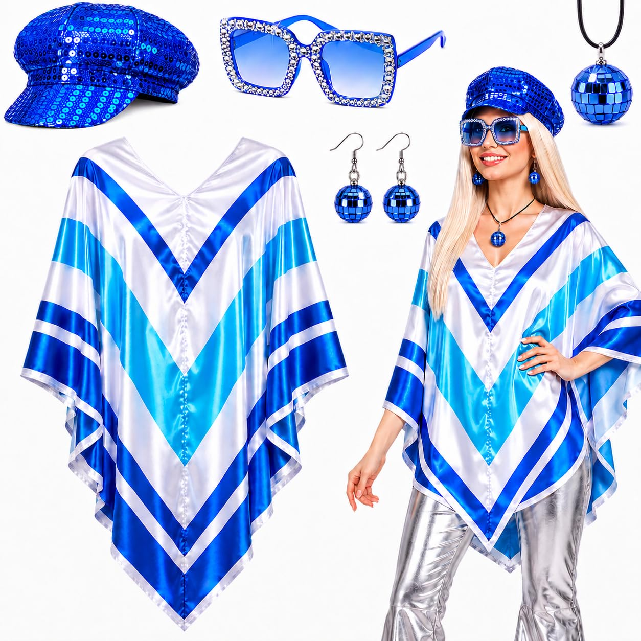70s Fancy Dress Women & ABBA Accessories Set; Disco Outfits