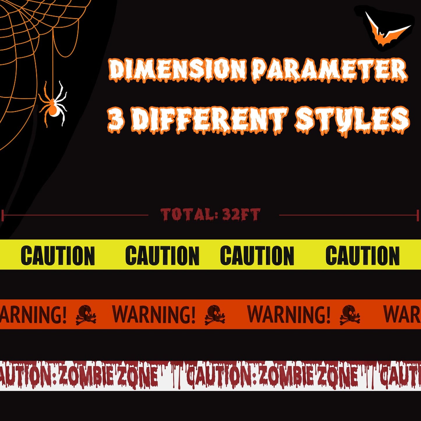 Jsdoin Halloween Decorations Caution Tape 30M Yellow Hazard Warning Props Fright Tape for Zombie Party Haunted House Party Danger Areas Decoration