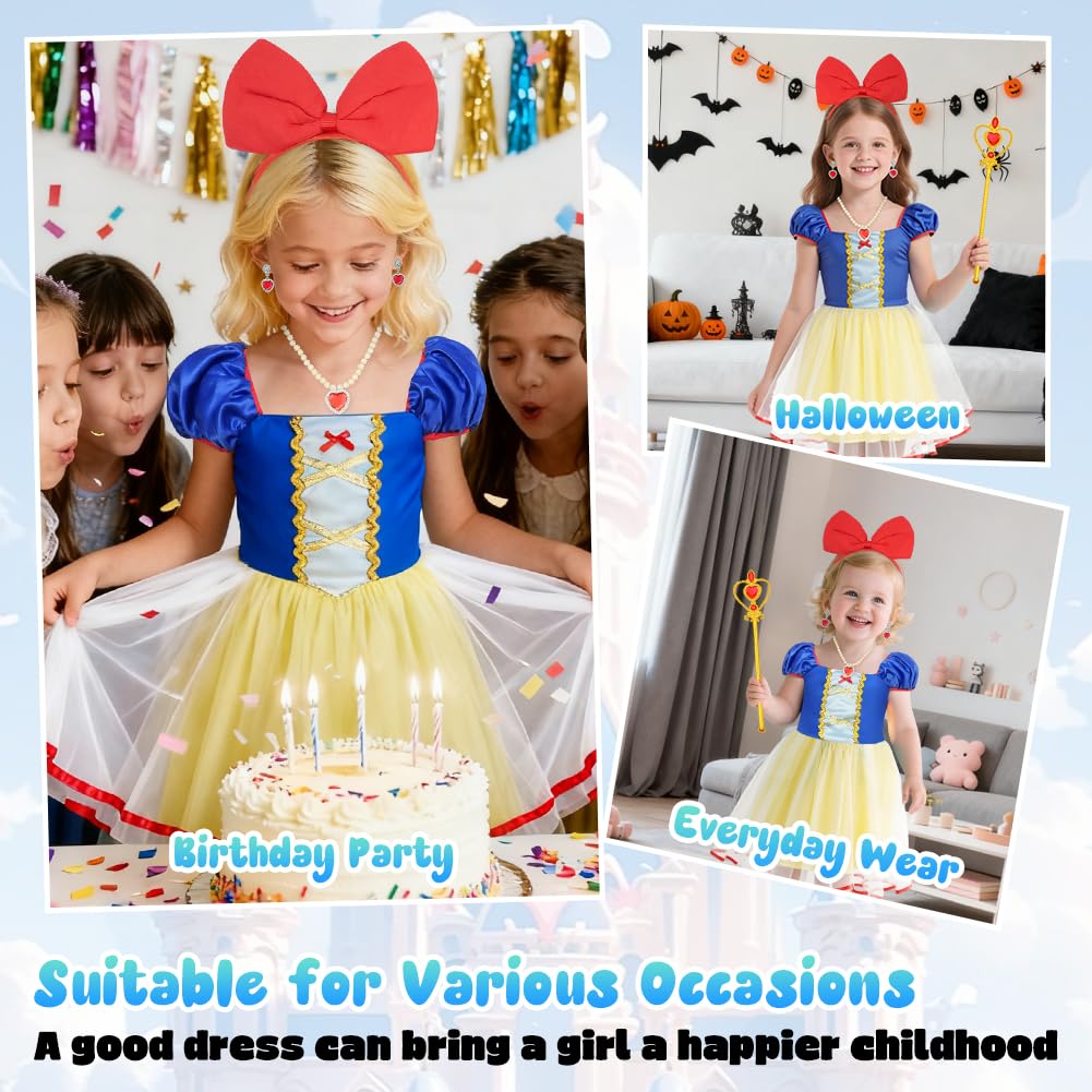 BSBUY Baby White Snow Princess Costume White Snow Costume Snow White Short-Sleeved Princess Dress Ballerina Tutu Dress Tulle Skirt Halloween World Book Day Birthday Party Dress Up(110)