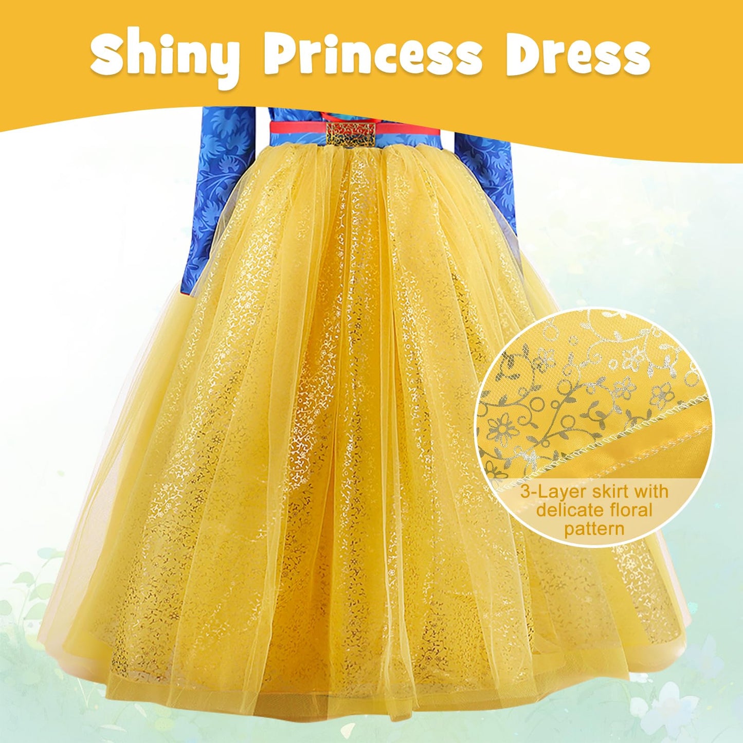 keaiyouhuo Princess Costume for Girls Princess Dress Up Kids Halloween Cosplay Birthday Party Dress Up with Headband