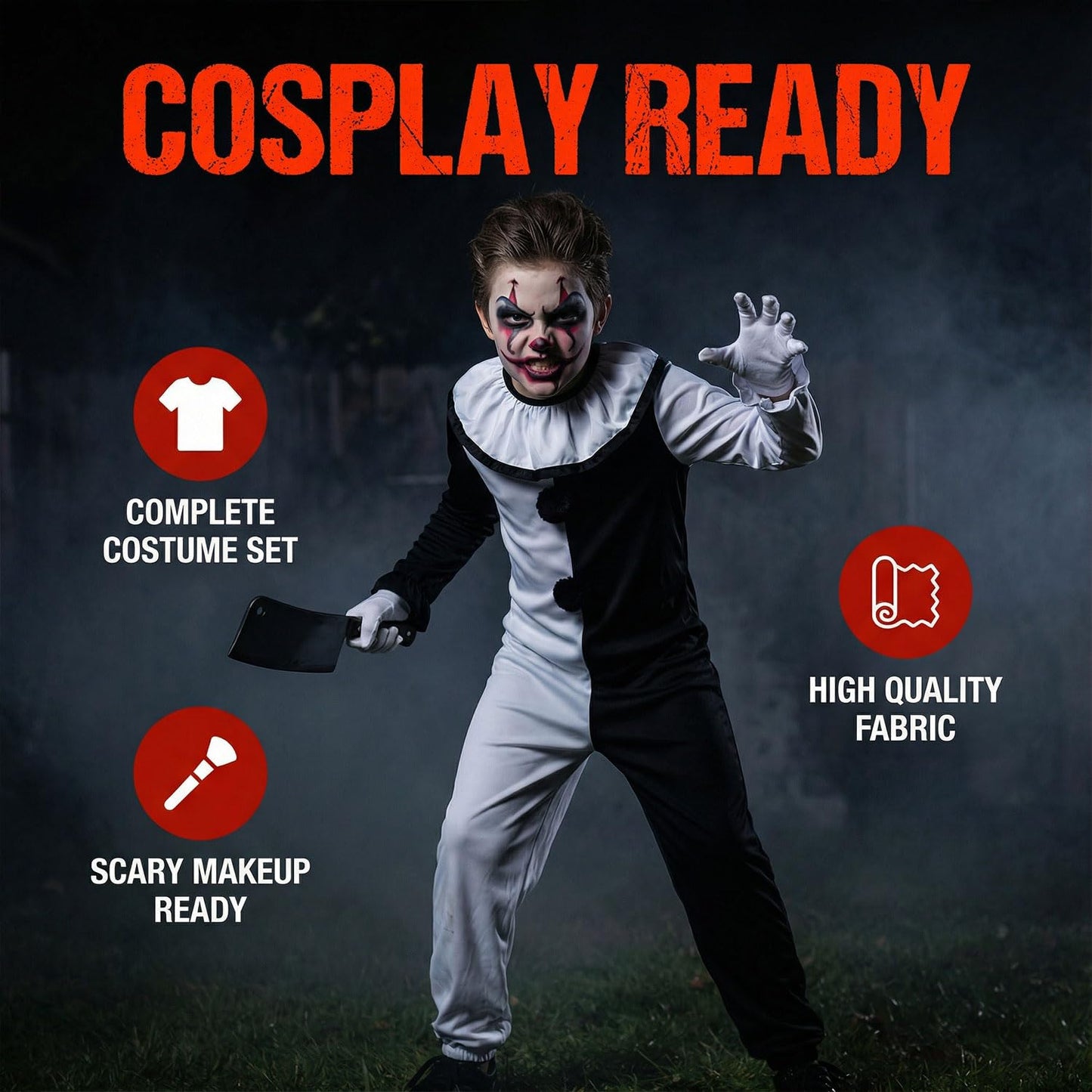 YUPDFGB Terrifier Art The Clowns Costumes - STerrifiers Jumpsuit, Ruffled Collar Trim and Mittens Costume Horror Movie for Scary Killer Party, Halloween Party