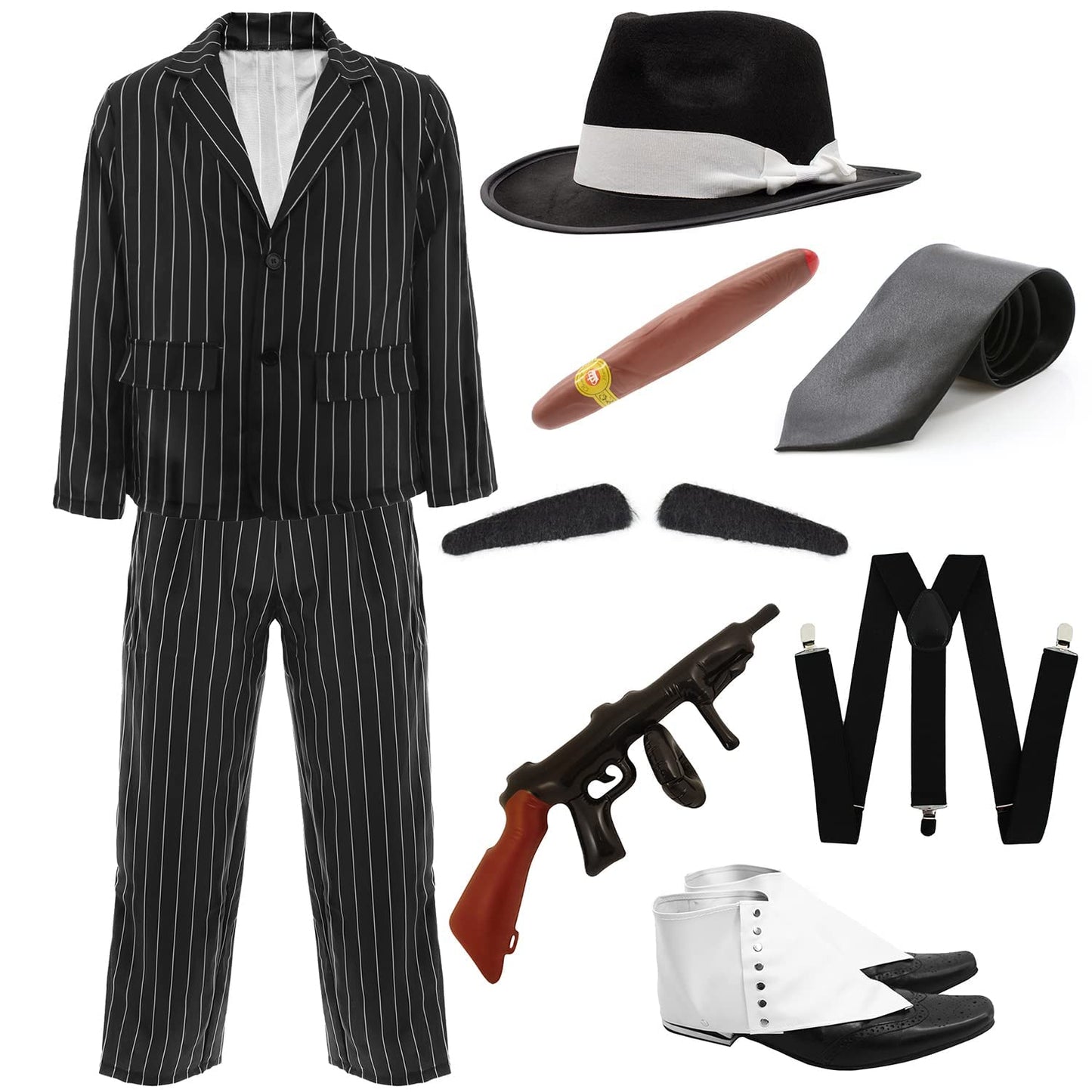 Adults Deluxe Gangster Costume - XL - Black and White Gangster