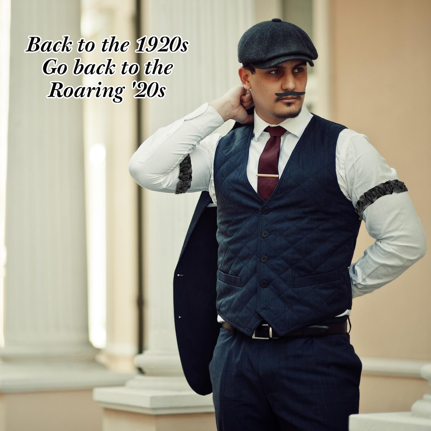 1920s Mens Gangster Costume Accessories Set - Vest - Newsboy Hat