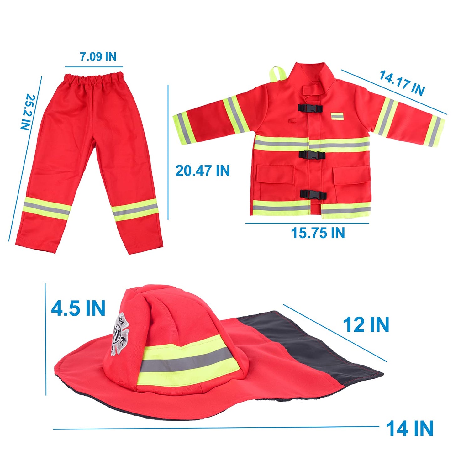Lesheng space 13 piece Fireman Costume for Boys and Girls Fancy Dress for Kids & Toddlers Firefighter Dress-Up Toy Set Fire Chief Pretend Role Play for Kids Age 3 to 7