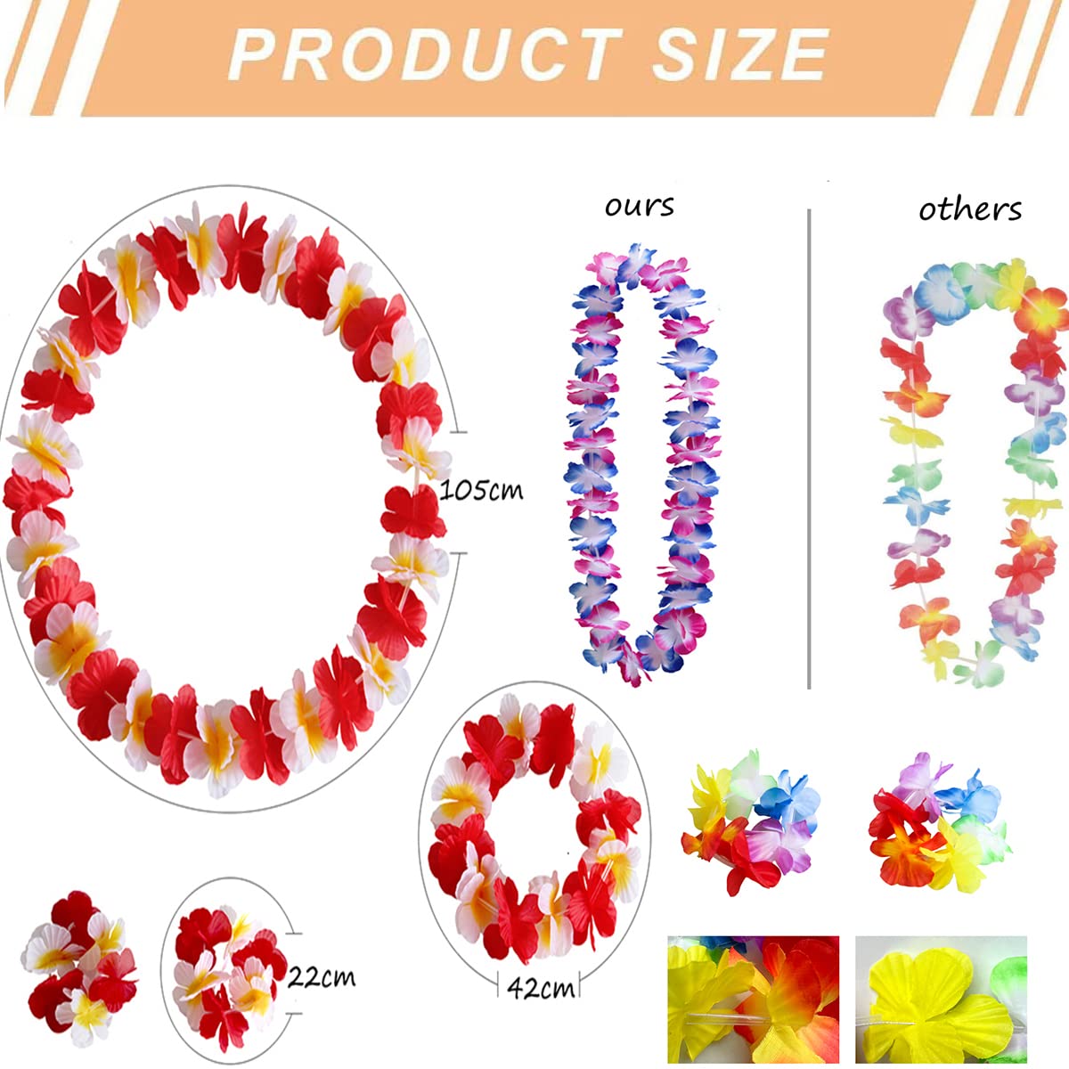 HBell 8 Set 40PCS Hawaiian Grass Skirt Garlands,Hawaiian Leis Bracelet Headband Necklace,Hawaii Luau Skirts Costume Fancy Dress,Only for Teens & Adults Summer Beach Tropical Party Decorations