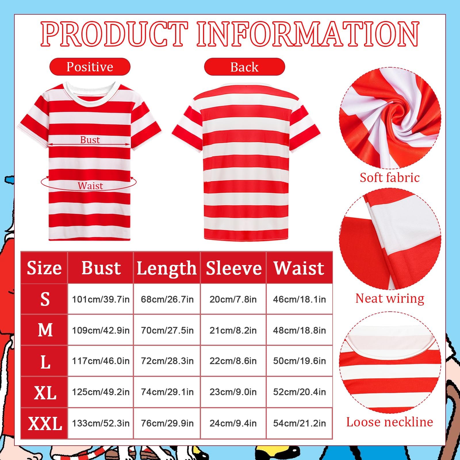 Wally Costume Set for Adults - Unisex Red and White Striped Short (image 3)