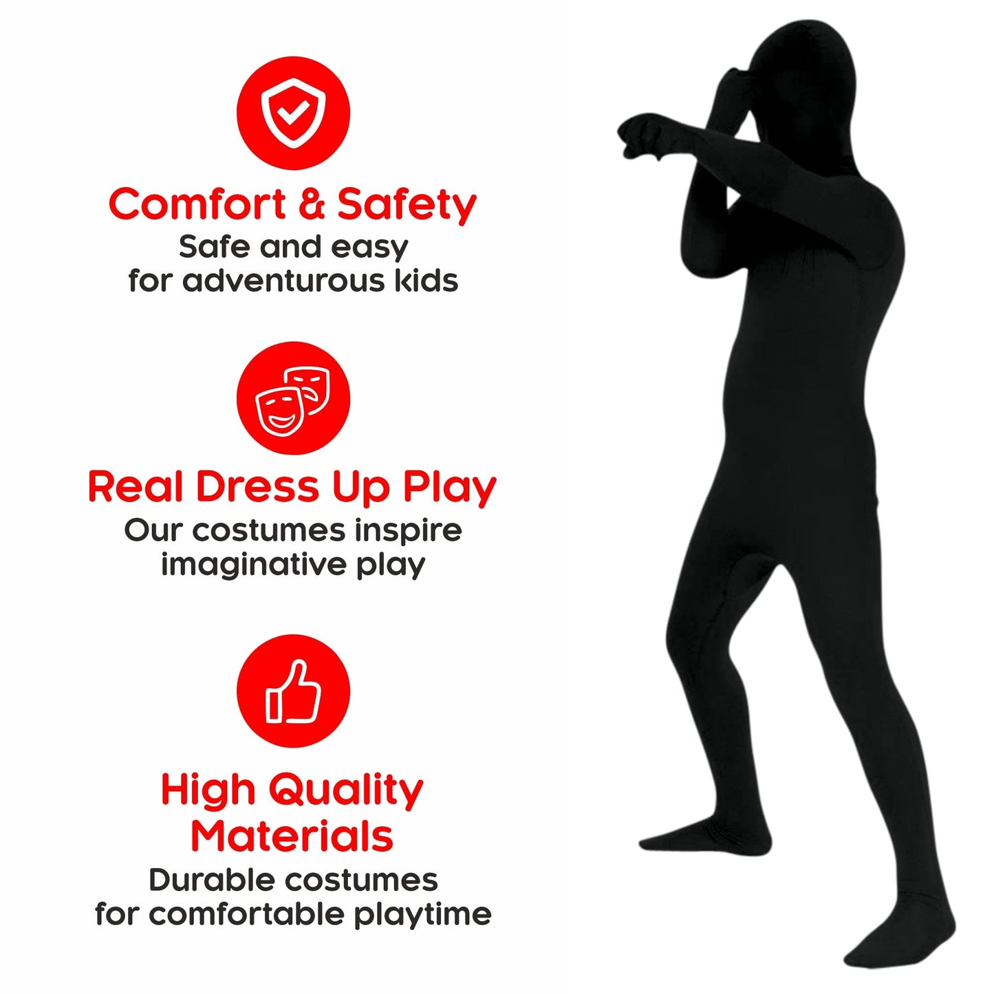 Morphsuit Kids Full Body Costume - Black, M | Original Bodysuit for Children | Super Stretch Suit Great for DIY Party Outfit | Halloween, Cosplay, Fancy Dress | For Boys & Girls