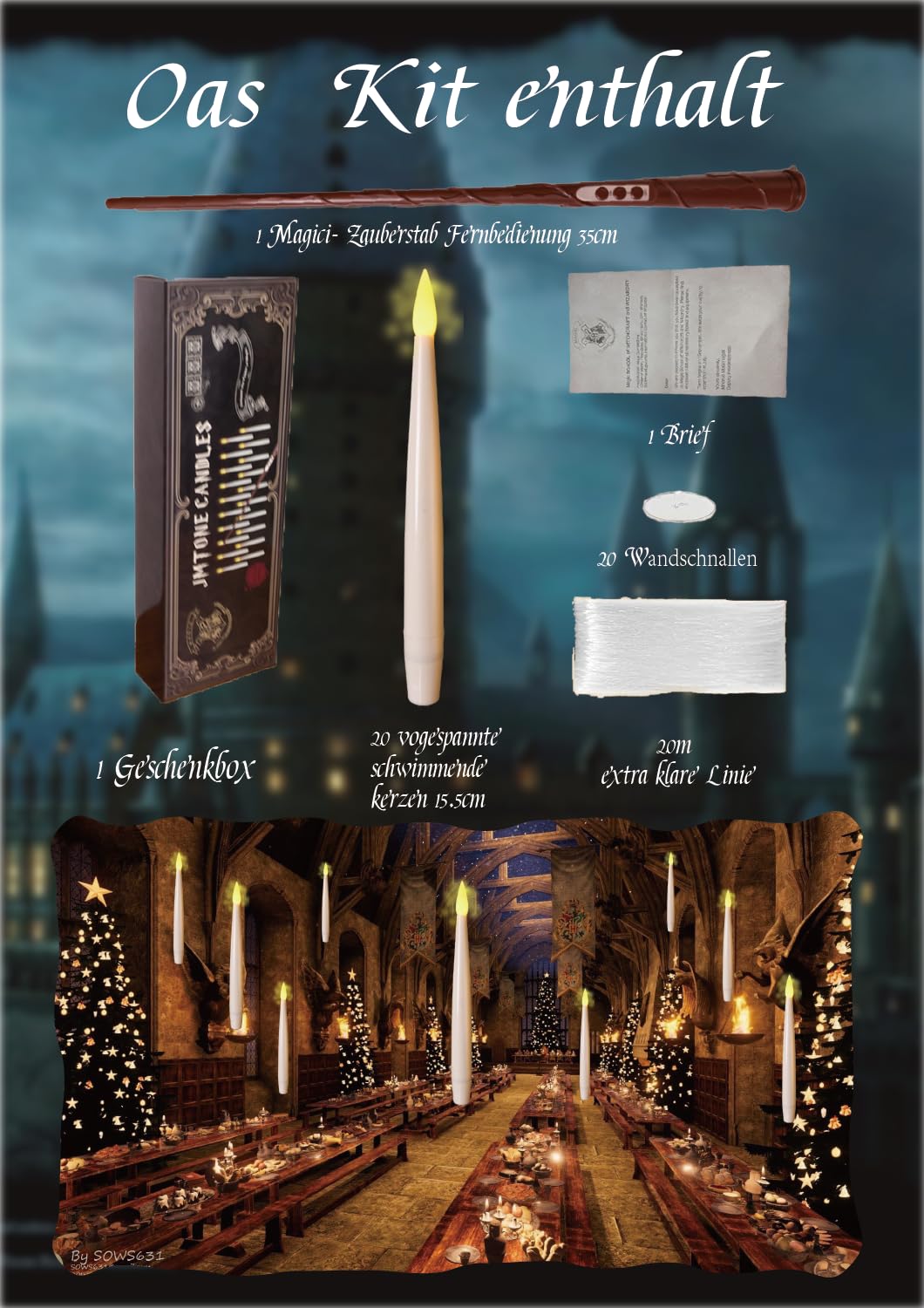 20Pk Harry Potter Floating LED Candles with Wand Remote - Flameless Flickering Taper Lights, AAA Battery Operated (Not Included) - Ideal for Christmas Halloween Party Bedroom Decor, Wizard Gifts