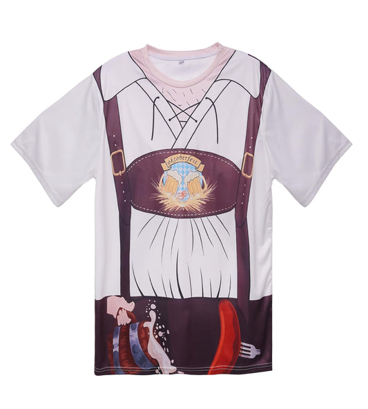 LIKPOJA Men's Bavarian Oktoberfest Costume Shirts German Beer Short Sleeve T-Shirts for Adult(White B,2XL)