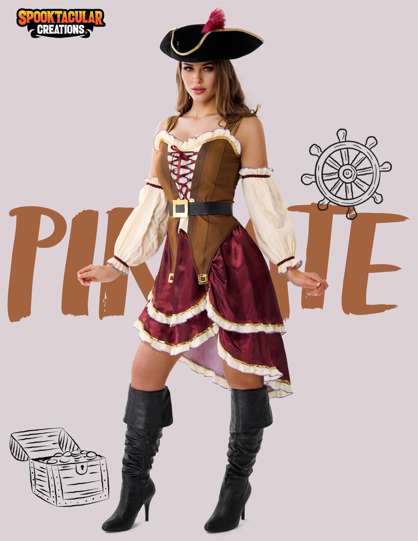 Costumes for Women - Pirate Costume Adult Women with Hat - Dress