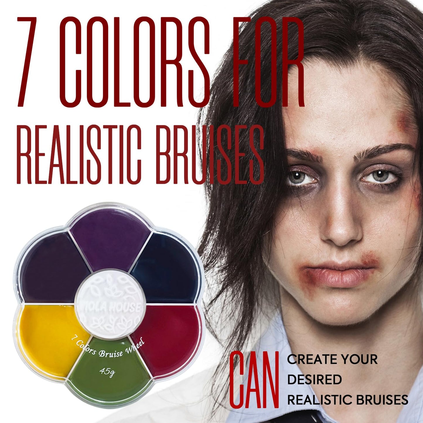 VIOLA HOUSE Halloween Special Effects Makeup, Christmas New Year Gift, 7 Colours Bruise Wound Face Body Paint + Scar Wax + Scar Oil + Liquid Latex + Fake Blood + Spatula + Stipple Sponge + Brush.