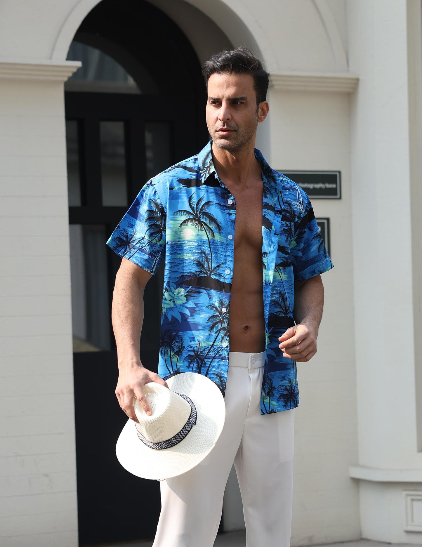 Hawaiian Shirt for Men with Chest Pocket - Short Sleeve Lightweight