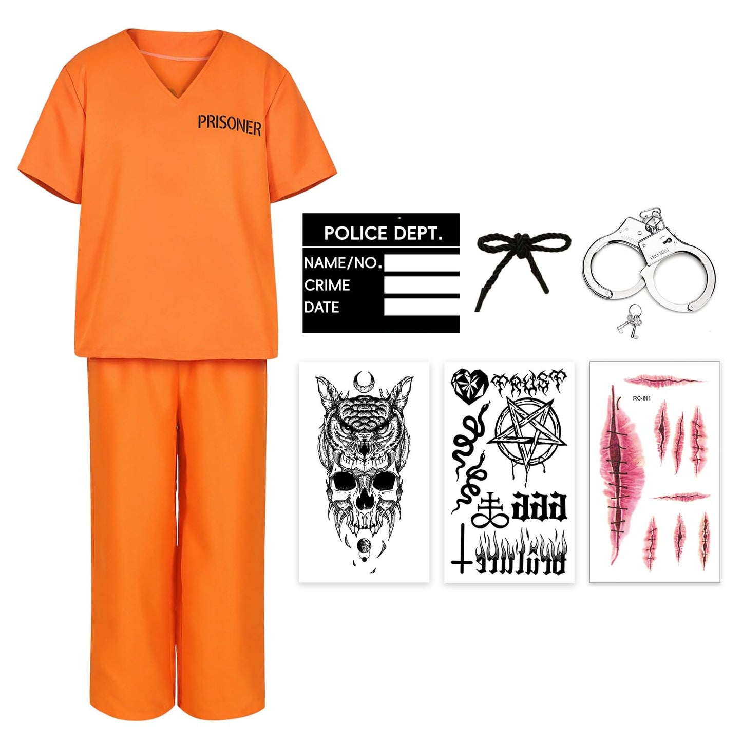 JoyFuncos Kids Orange Prisoner Costume Prison Convict Outfit Halloween Jail Criminal Jumpsuit Pant Set for Boys Girls Cosplay Party (M)