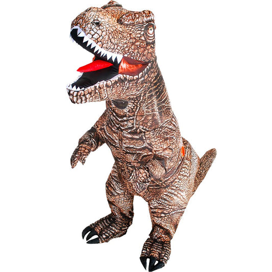 Adult inflatable raptor dinosaur costume, front view
